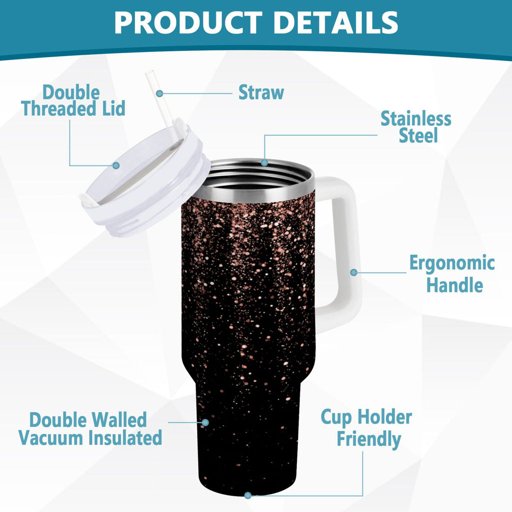 40 oz Insulated Stainless Steel Tumbler Double Wall Stainless Steel Tumbler with 2-Way Drinking Rose Gold Glitter - ATO6