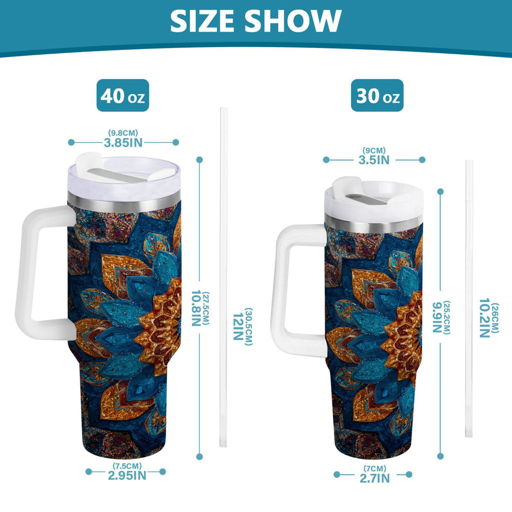 40 oz Insulated Stainless Steel Tumbler Double Wall Stainless Steel Tumbler with 2-Way Drinking Intricate Geometric Shapes - VB5O