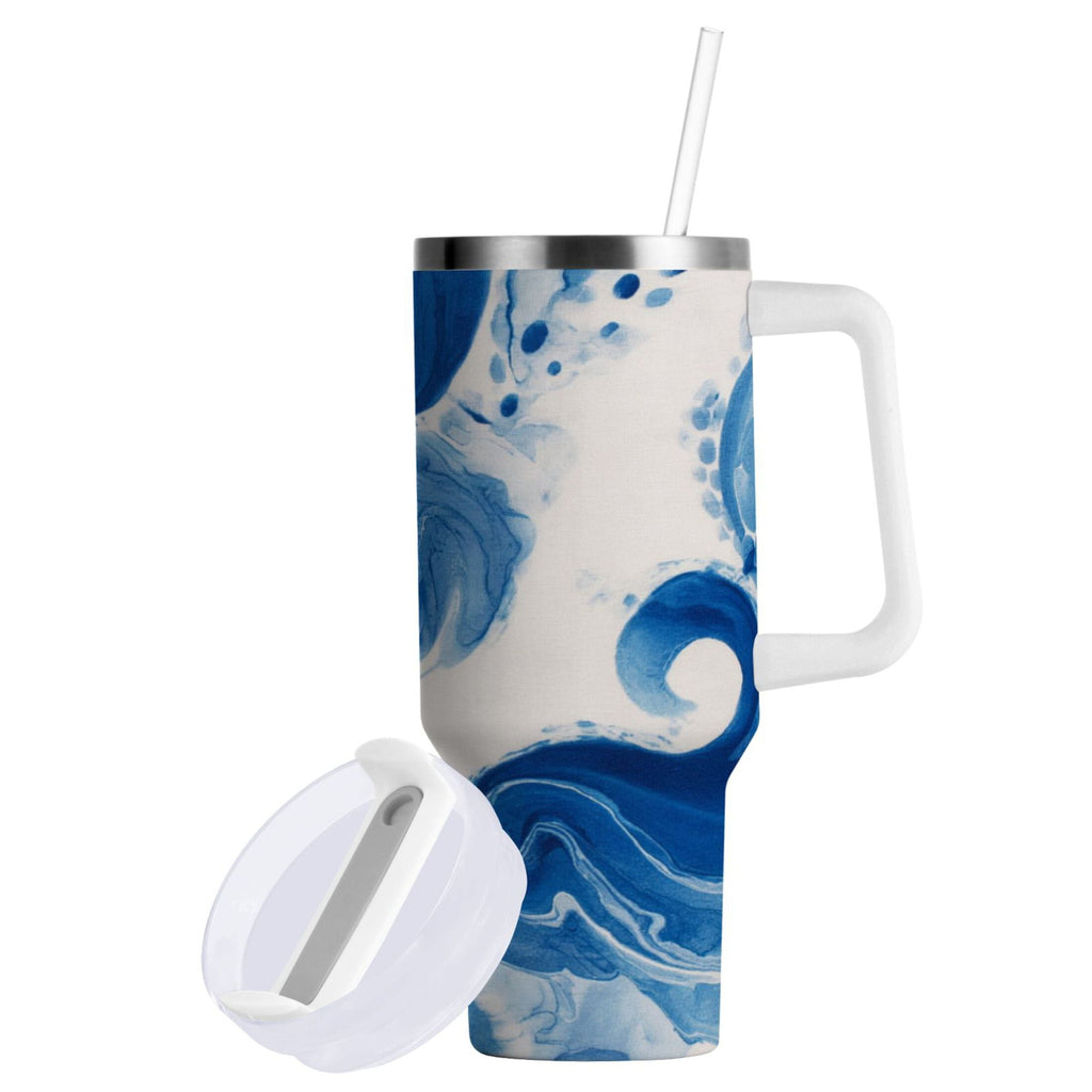 40 oz Insulated Stainless Steel Tumbler Double Wall Stainless Steel Tumbler with 2-Way Drinking Indigo Blue Tie-dye Pattern - 4RJH