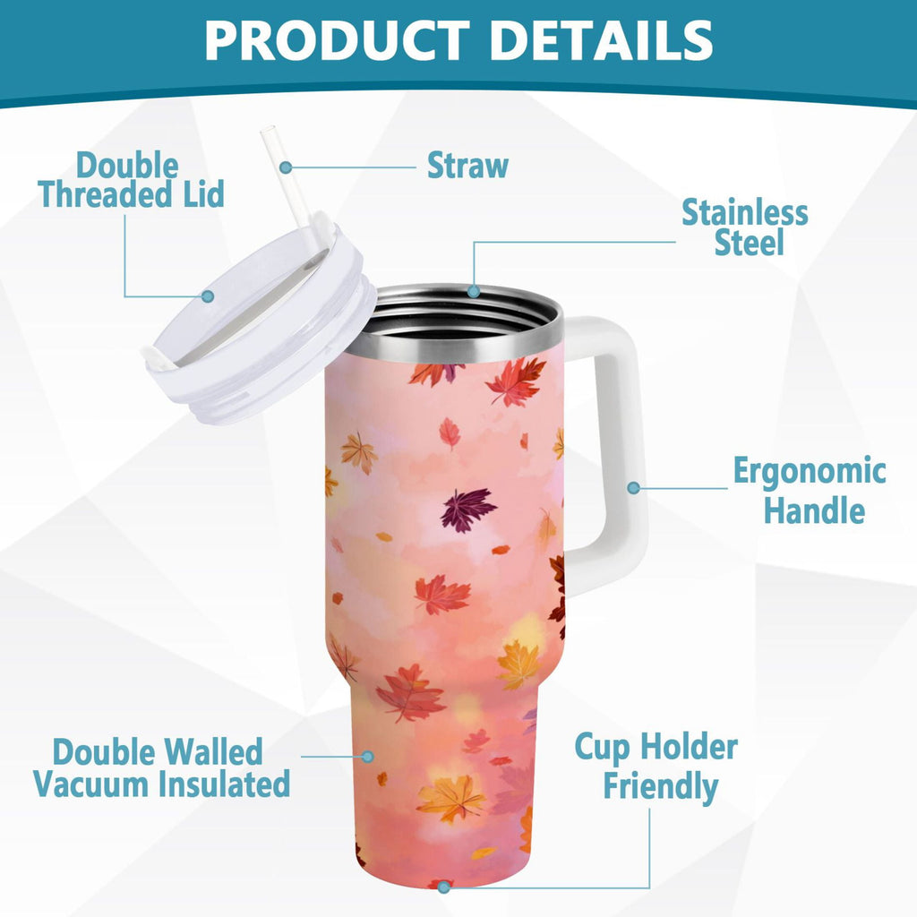 30 oz Insulated Stainless Steel Tumbler Double Wall Stainless Steel Tumbler with 2-Way Drinking Autumn Leaves Falling - WC8Y
