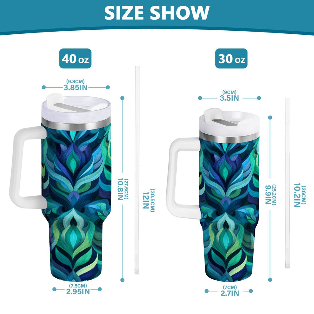 40 oz Insulated Stainless Steel Tumbler Double Wall Stainless Steel Tumbler with 2-Way Drinking Elegant Blue Abstract Shapes - BNTB