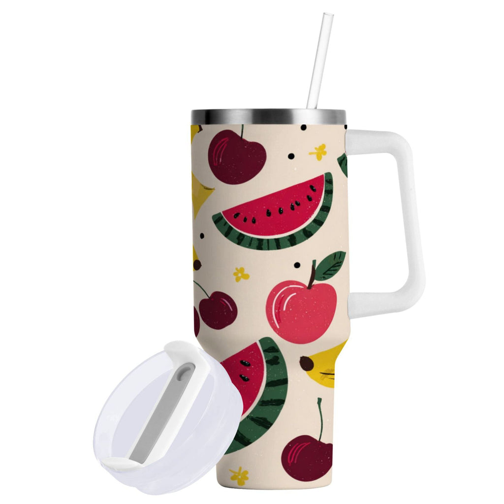 30 oz Insulated Stainless Steel Tumbler Double Wall Stainless Steel Tumbler with 2-Way Drinking Watermelon and Cherries - YK54