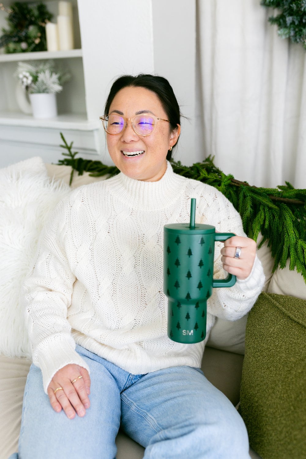 Simple Modern 30 fl oz Insulated Stainless Steel Trek Tumbler with Straw Lid | Seaglass Sage and Cream Checkmate - ON24