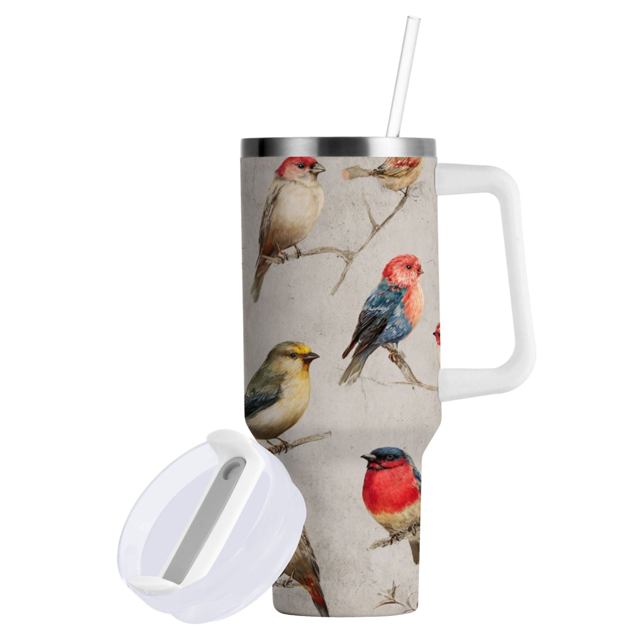 40 oz Insulated Stainless Steel Tumbler Double Wall Stainless Steel Tumbler with 2-Way Drinking Birds Pattern - 8GJU
