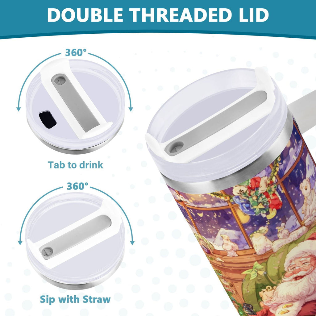 40 oz Insulated Stainless Steel Tumbler Double Wall Stainless Steel Tumbler with 2-Way Drinking Festive Christmas Scene - 6PZN