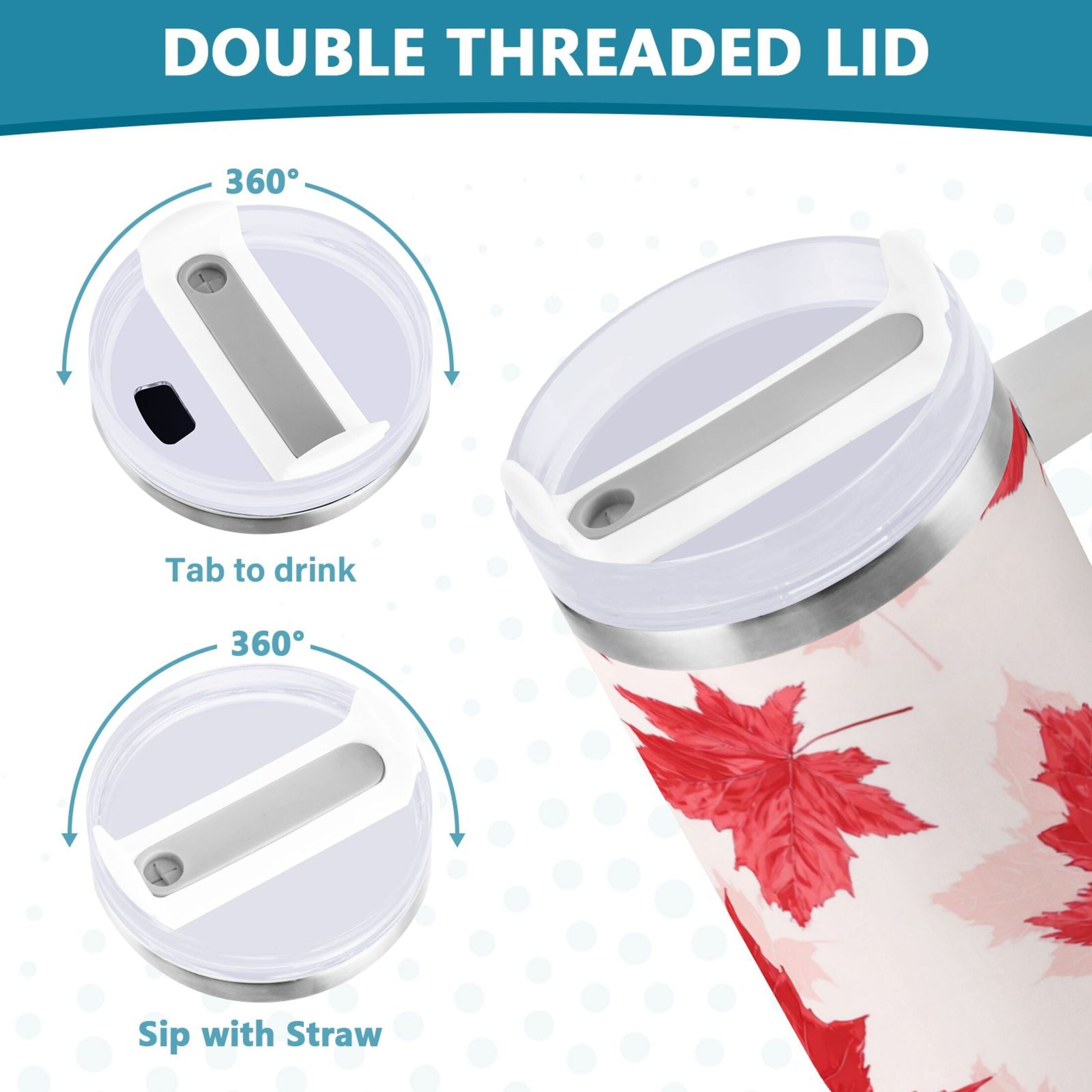 40 oz Insulated Stainless Steel Tumbler Double Wall Stainless Steel Tumbler with 2-Way Drinking Red Maple Leaves Pattern - PS4W