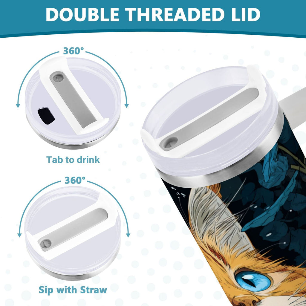30 oz Insulated Stainless Steel Tumbler Double Wall Stainless Steel Tumbler with 2-Way Drinking Orange Cat with Blue Eyes - P494