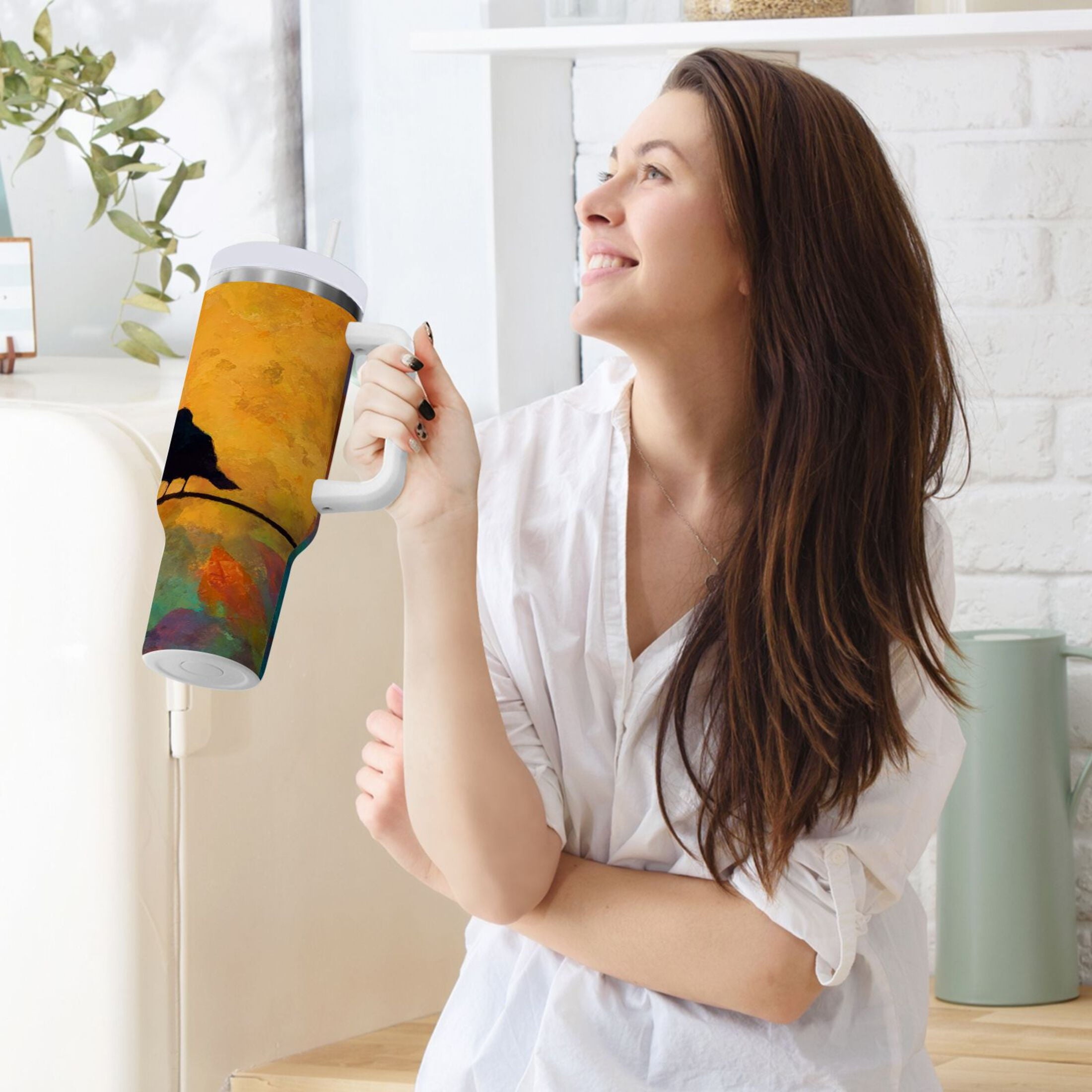 30 oz Insulated Stainless Steel Tumbler Double Wall Stainless Steel Tumbler with 2-Way Drinking Birds on A Wire - 2M8J