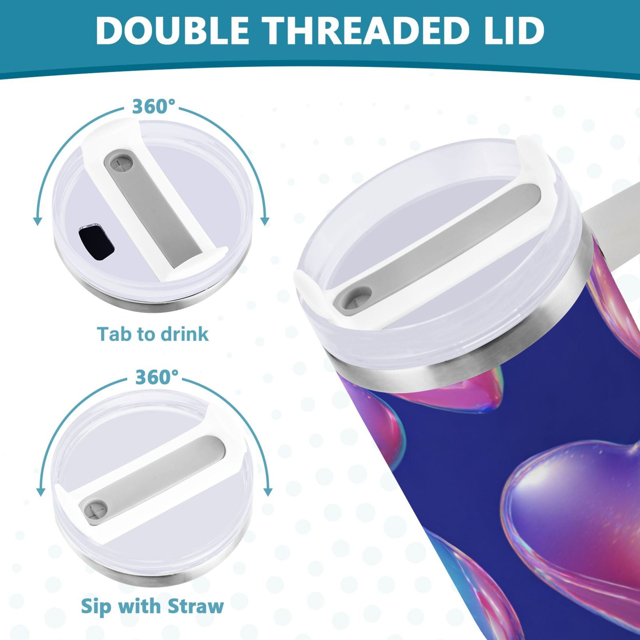 30 oz Insulated Stainless Steel Tumbler Double Wall Stainless Steel Tumbler with 2-Way Drinking Pink-purple Hearts - RRFC