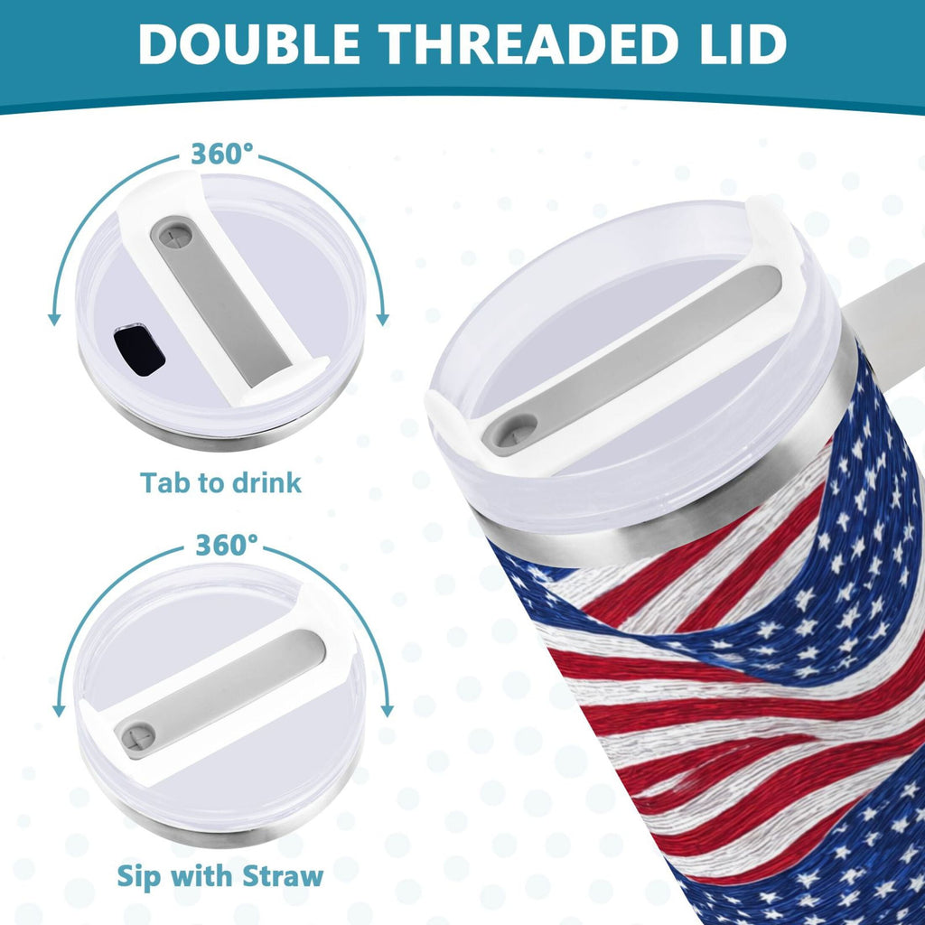 30 oz Insulated Stainless Steel Tumbler Double Wall Stainless Steel Tumbler with 2-Way Drinking Flags Wave Pattern - 4TVK