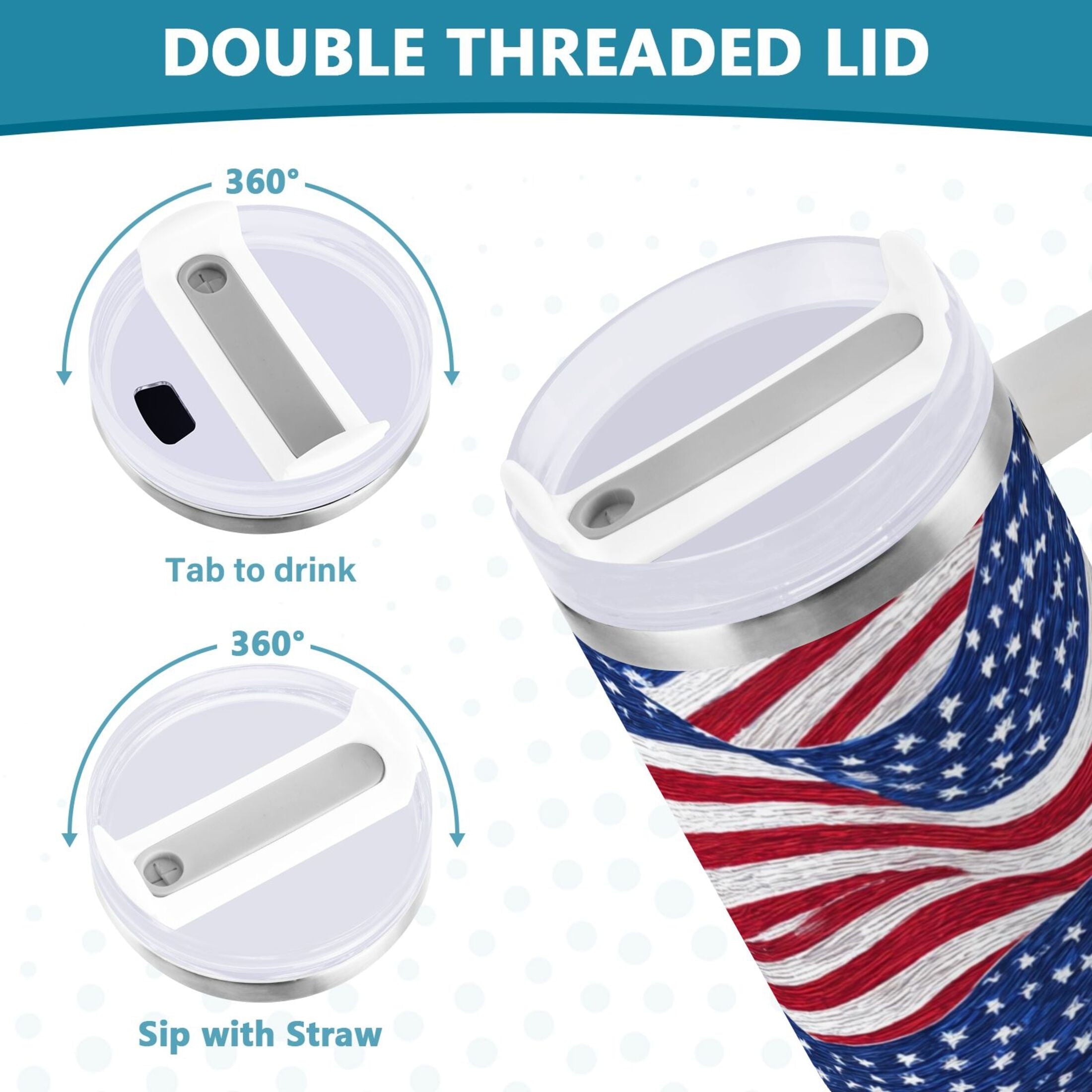 30 oz Insulated Stainless Steel Tumbler Double Wall Stainless Steel Tumbler with 2-Way Drinking Flags Wave Pattern - 4TVK