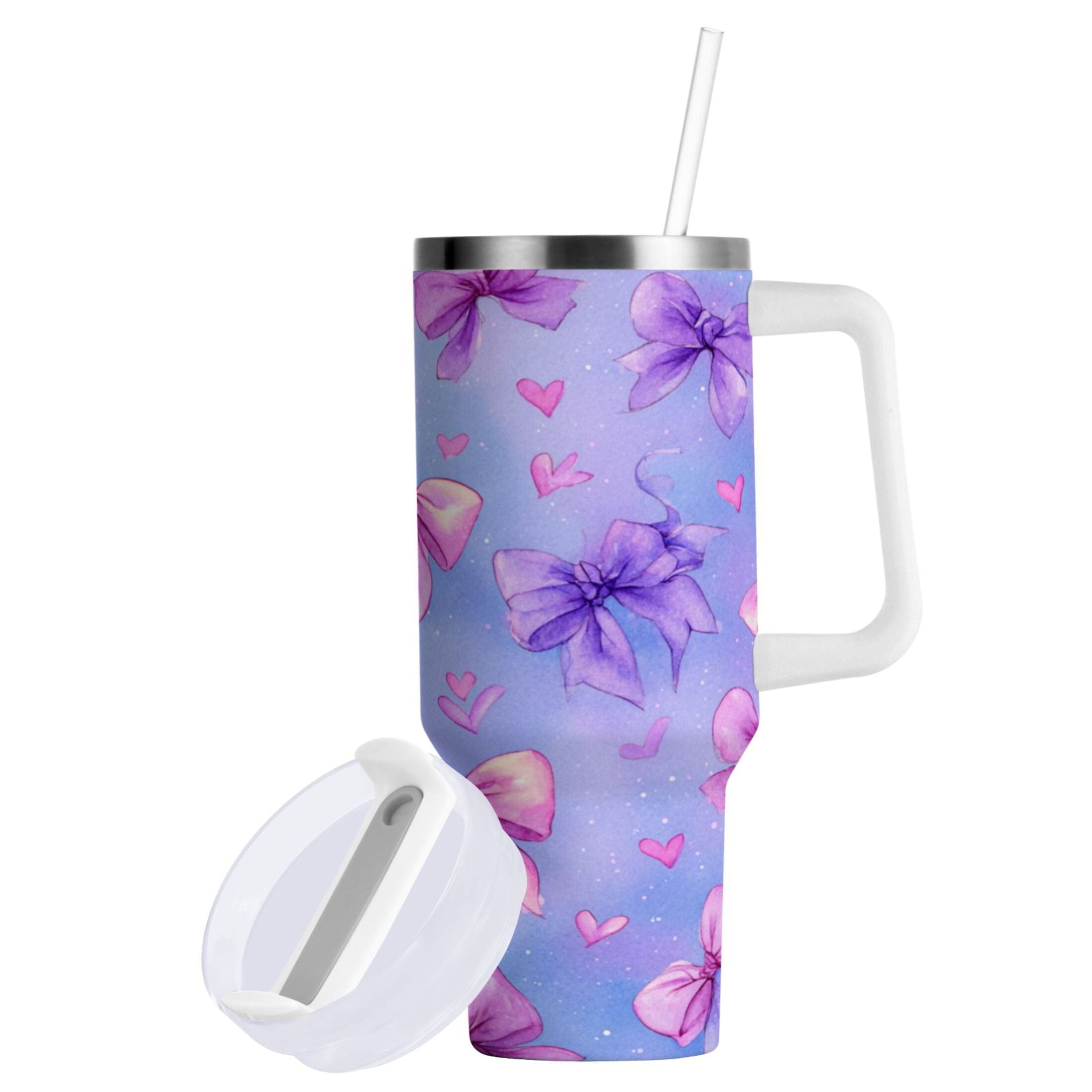 30 oz Insulated Stainless Steel Tumbler Double Wall Stainless Steel Tumbler with 2-Way Drinking Watercolor Bows Pattern - Y4UM