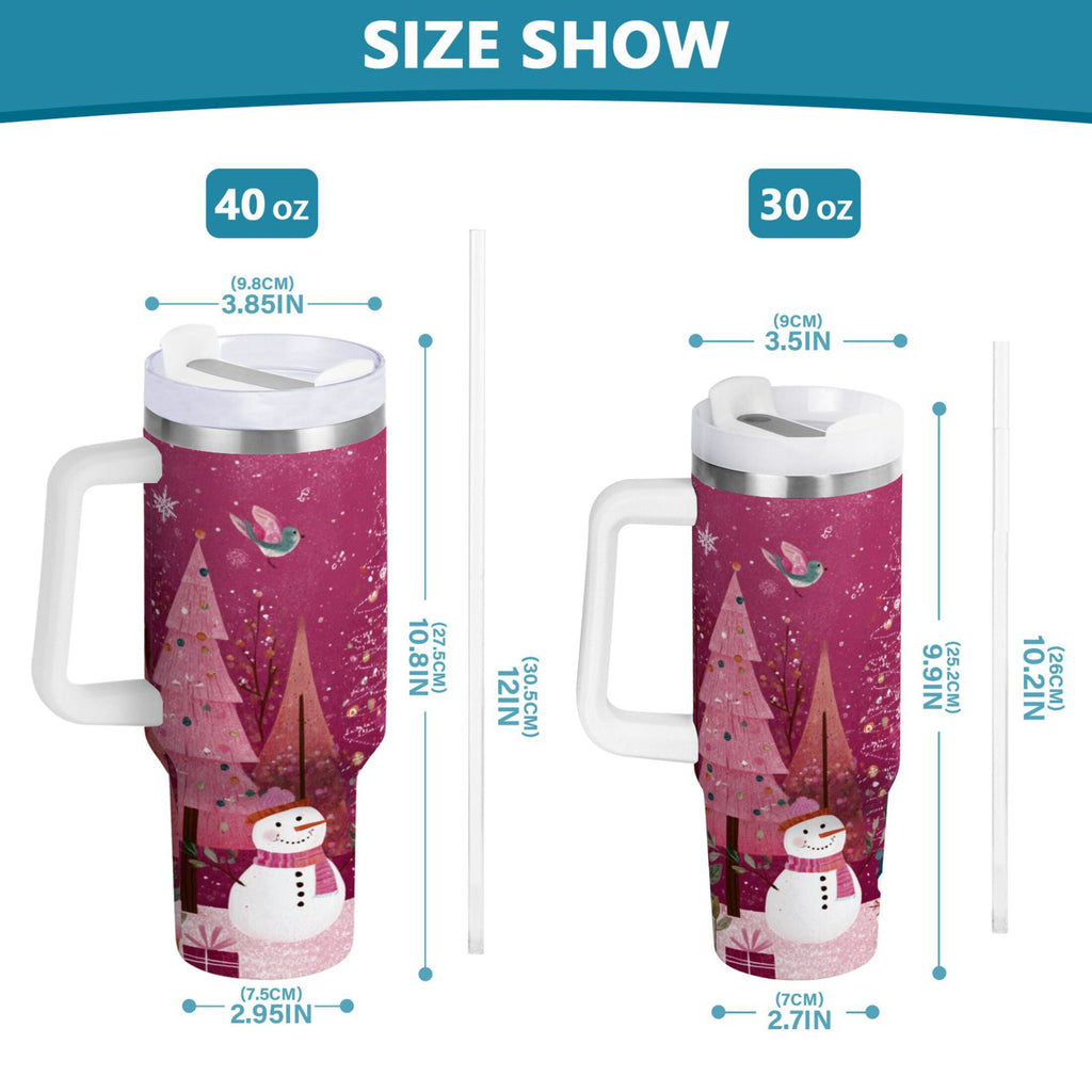 40 oz Insulated Stainless Steel Tumbler Double Wall Stainless Steel Tumbler with 2-Way Drinking Pink Christmas Forest - 2F90