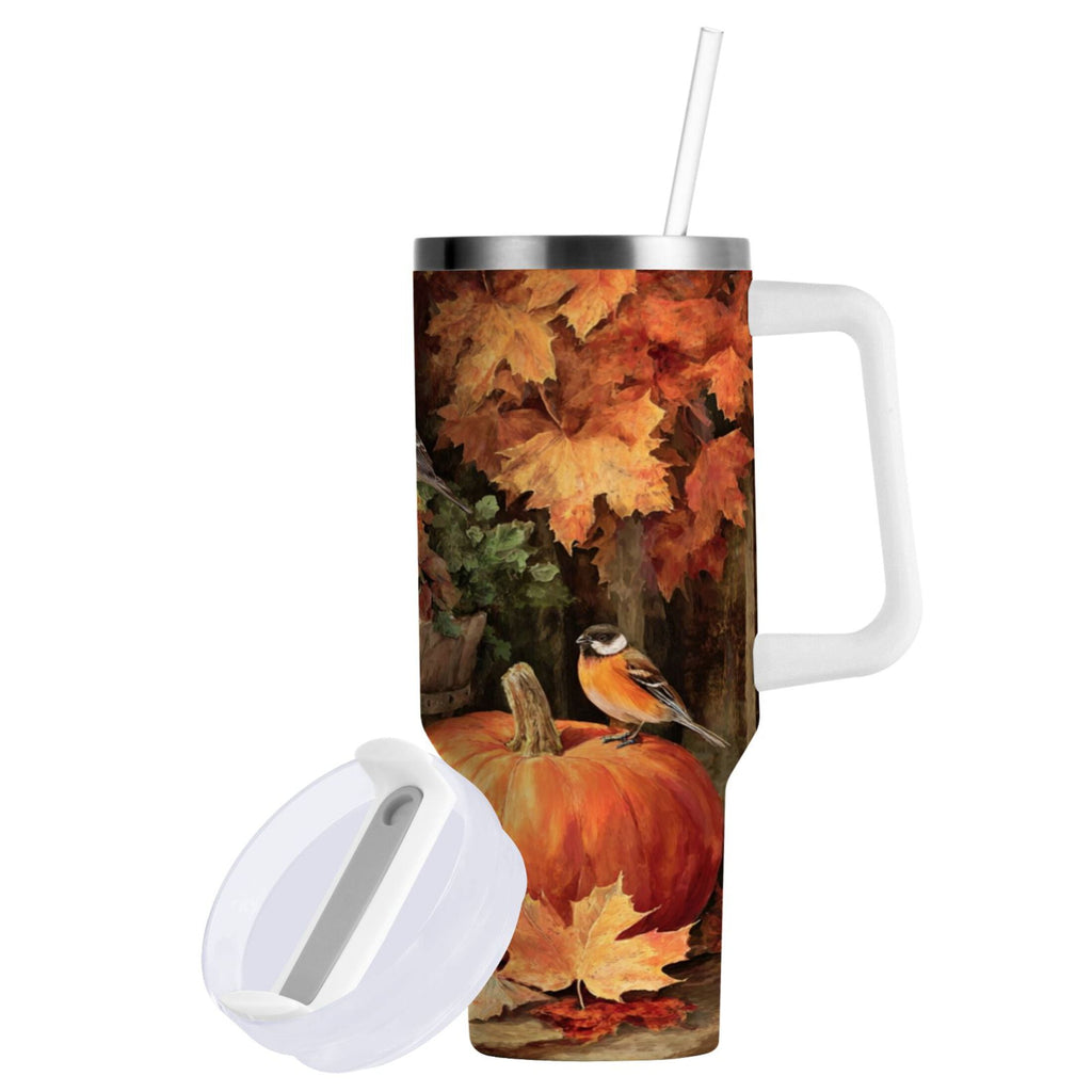 30 oz Insulated Stainless Steel Tumbler Double Wall Stainless Steel Tumbler with 2-Way Drinking Beautiful Fall Scene - M7FU