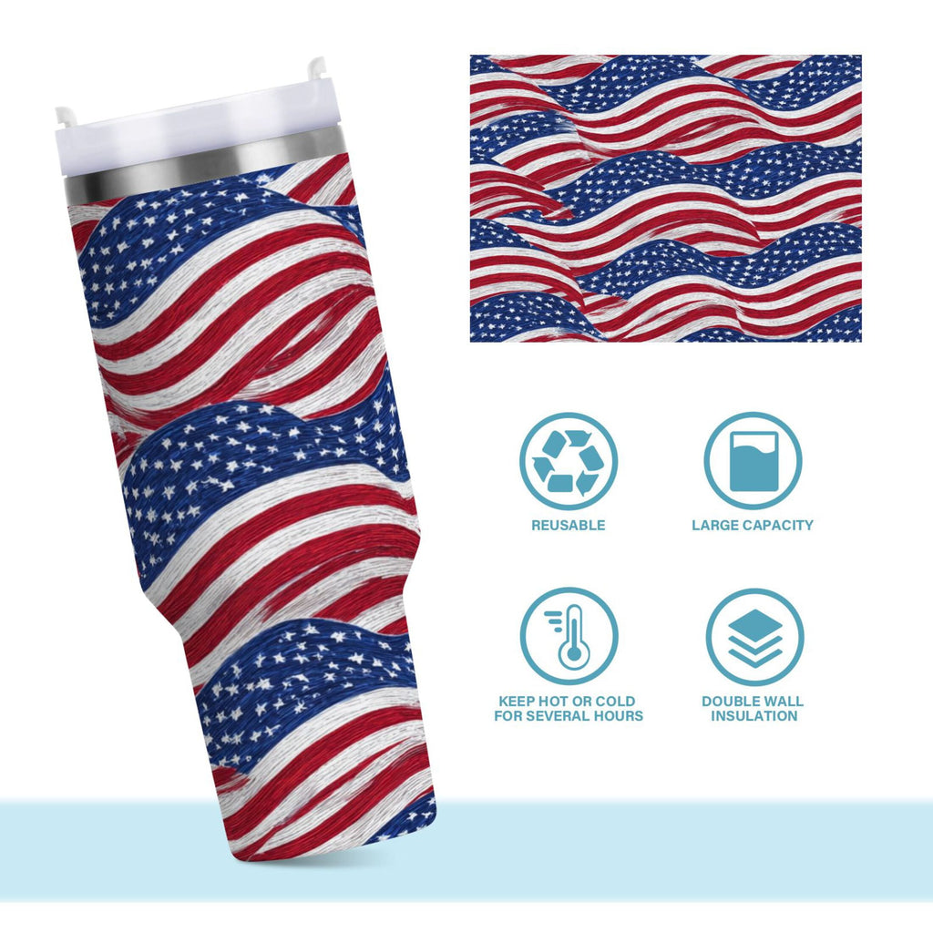 30 oz Insulated Stainless Steel Tumbler Double Wall Stainless Steel Tumbler with 2-Way Drinking Flags Wave Pattern - 4TVK