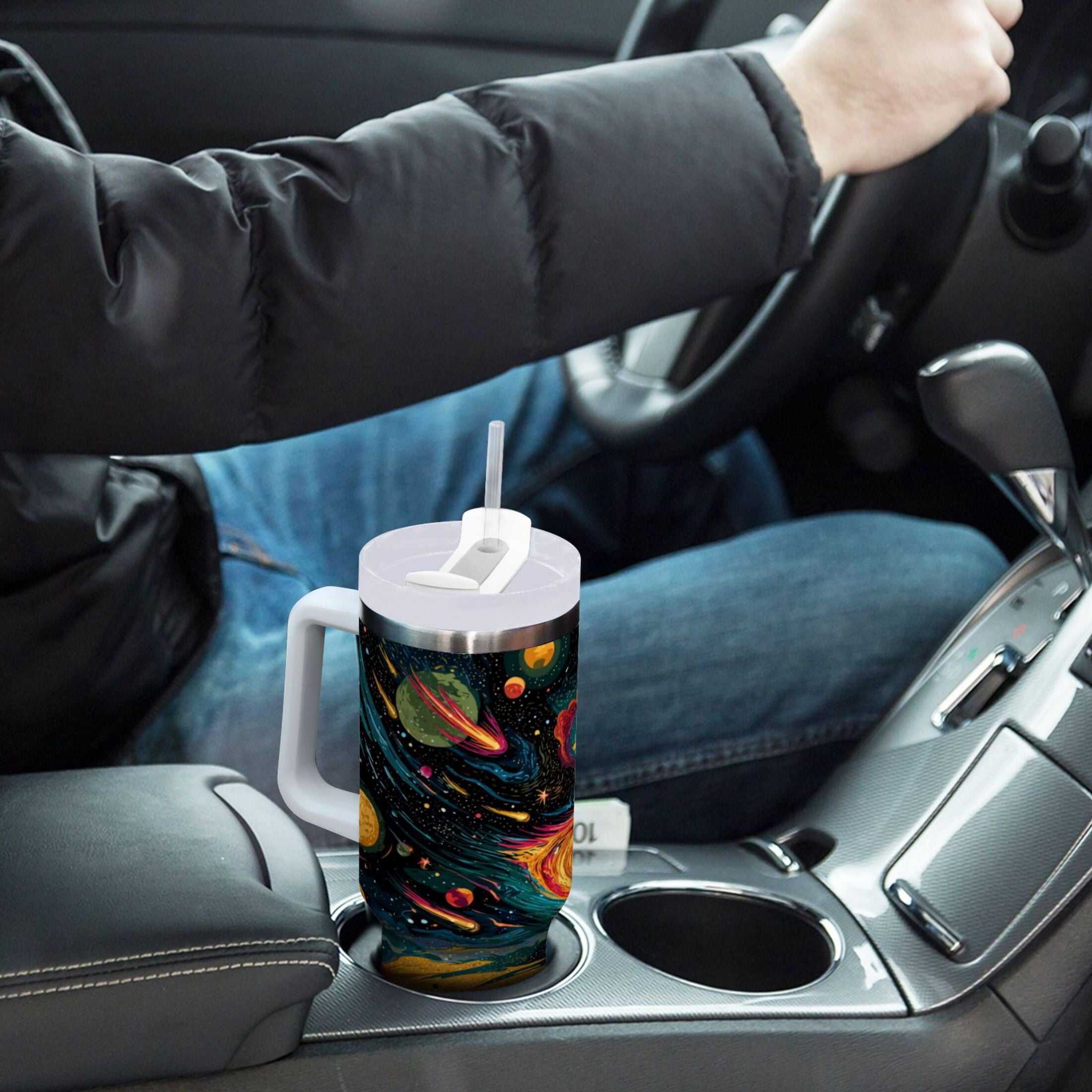 40 oz Insulated Stainless Steel Tumbler Double Wall Stainless Steel Tumbler with 2-Way Drinking Swirling Galaxy - 7URE