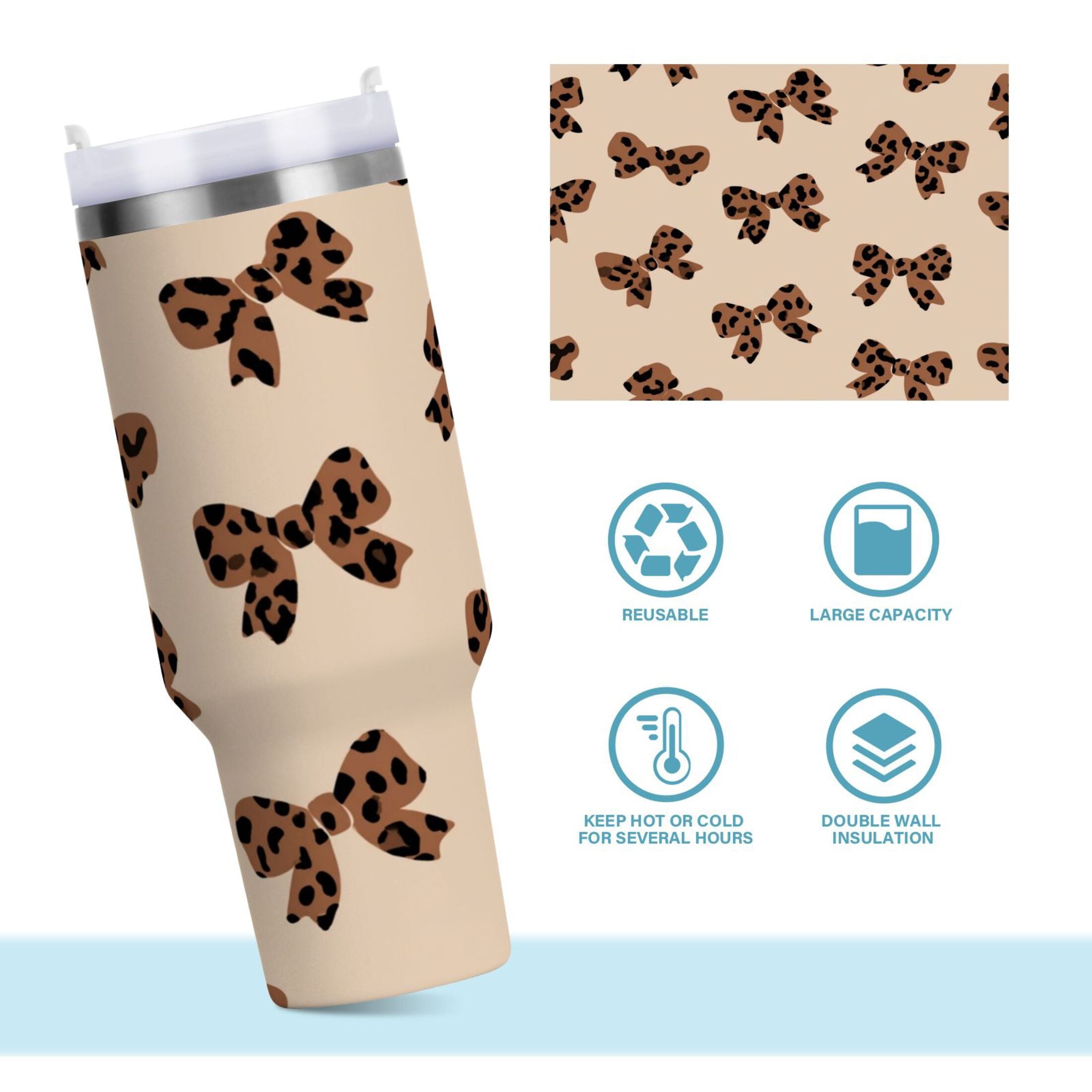 30 oz Insulated Stainless Steel Tumbler Double Wall Stainless Steel Tumbler with 2-Way Drinking Cute Brown Bow - C1BJ