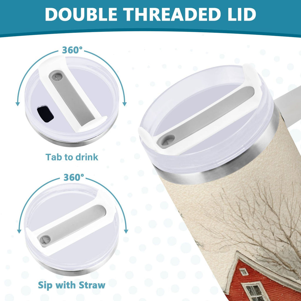 40 oz Insulated Stainless Steel Tumbler Double Wall Stainless Steel Tumbler with 2-Way Drinking House with Snow-covered Roof - WTTX