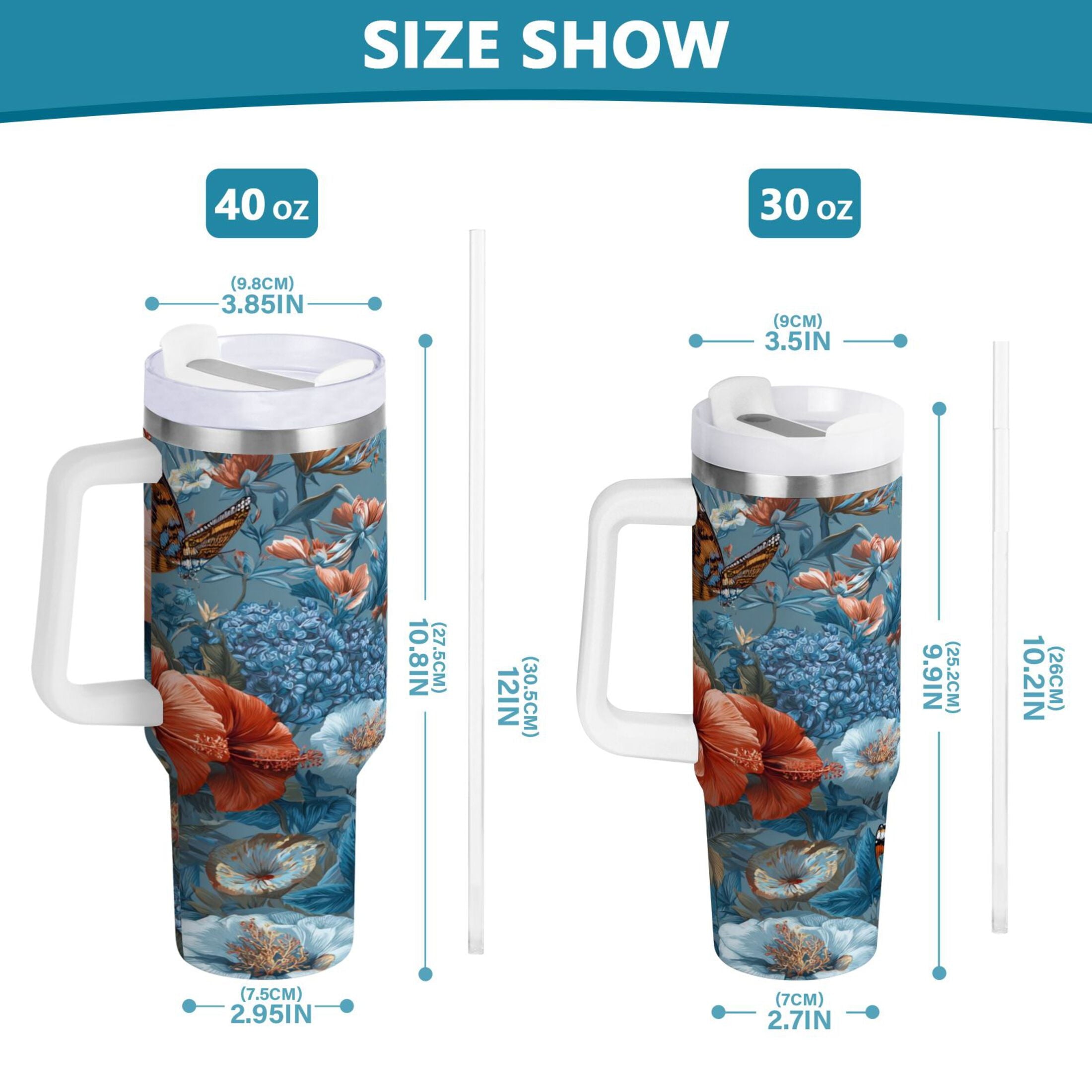 30 oz Insulated Stainless Steel Tumbler Double Wall Stainless Steel Tumbler with 2-Way Drinking Birds and Flowers - N6J0