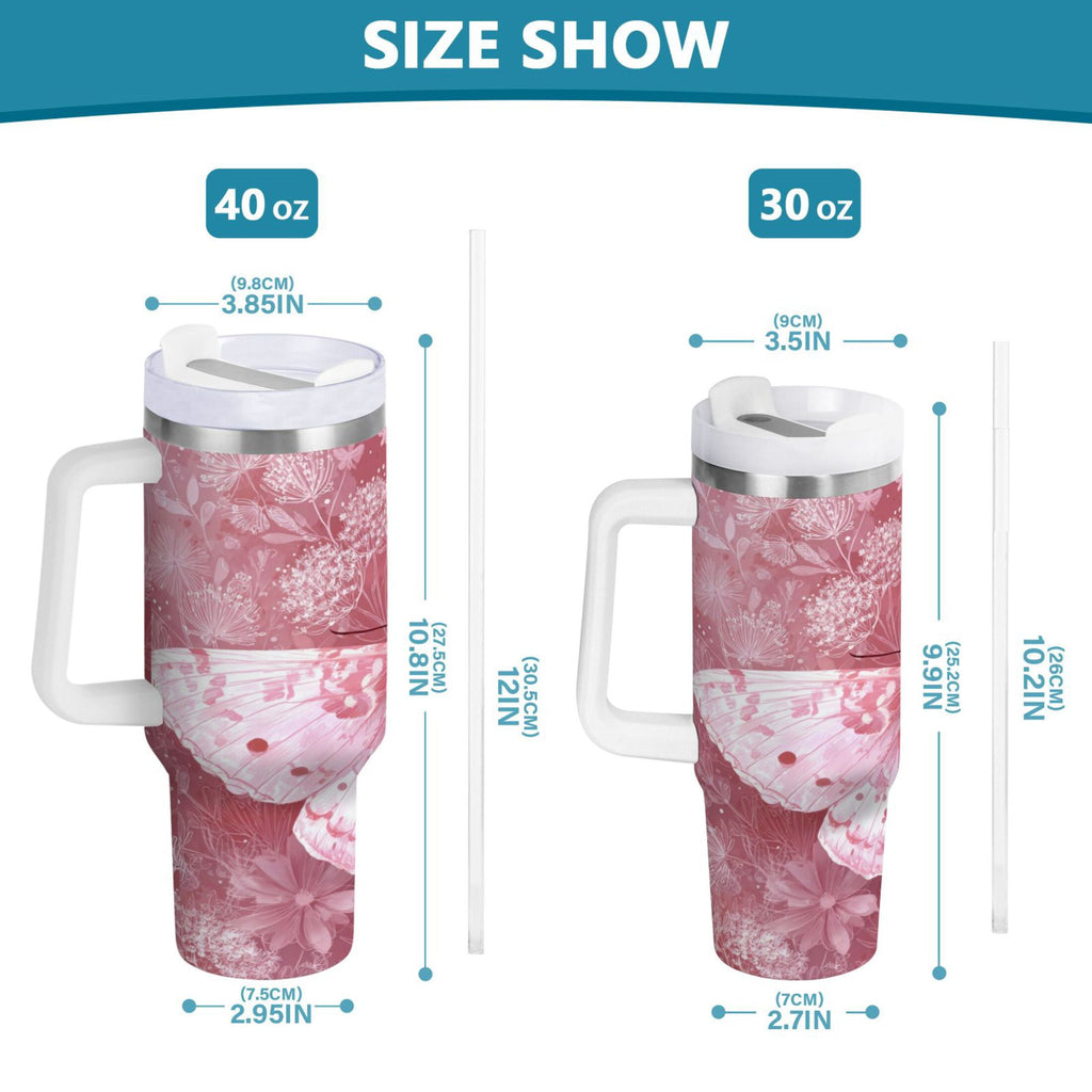 30 oz Insulated Stainless Steel Tumbler Double Wall Stainless Steel Tumbler with 2-Way Drinking Soft Pink Butterfly - 2RQD