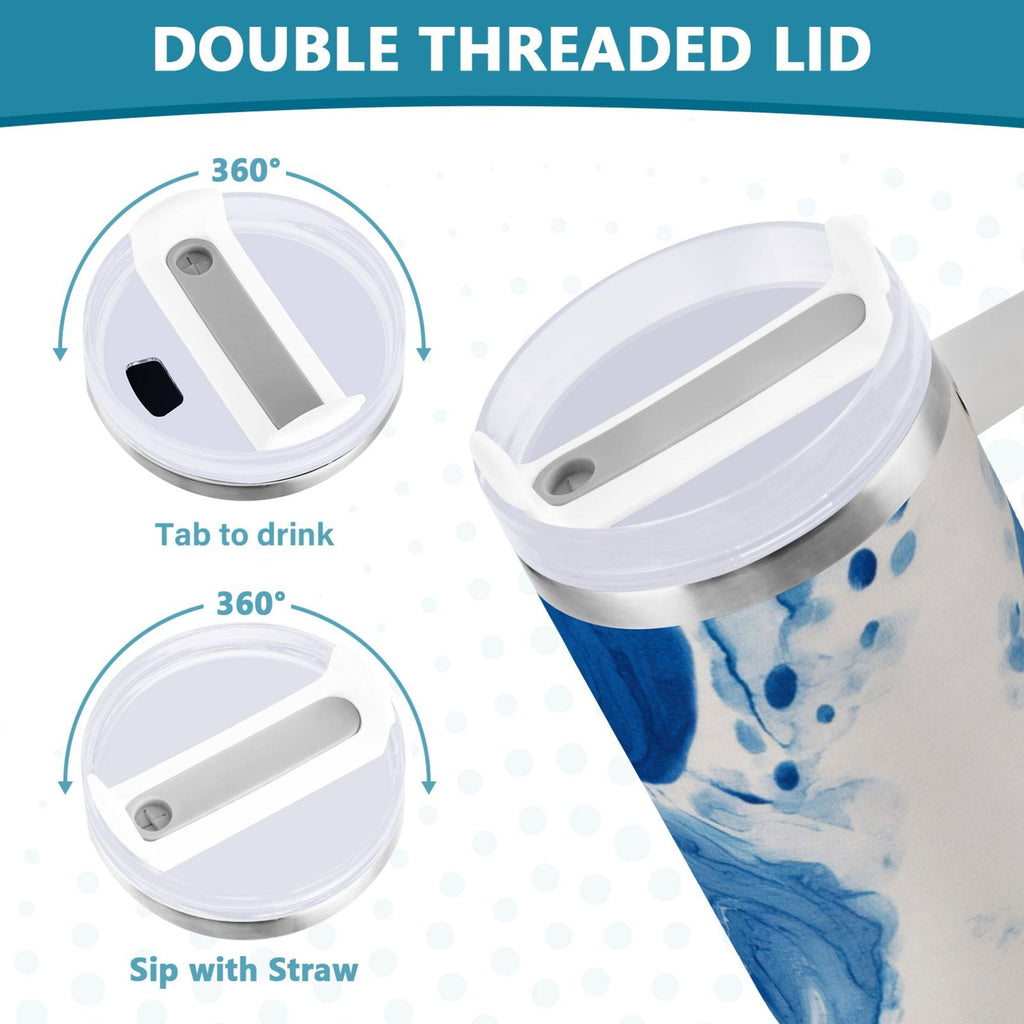 40 oz Insulated Stainless Steel Tumbler Double Wall Stainless Steel Tumbler with 2-Way Drinking Indigo Blue Tie-dye Pattern - 4RJH