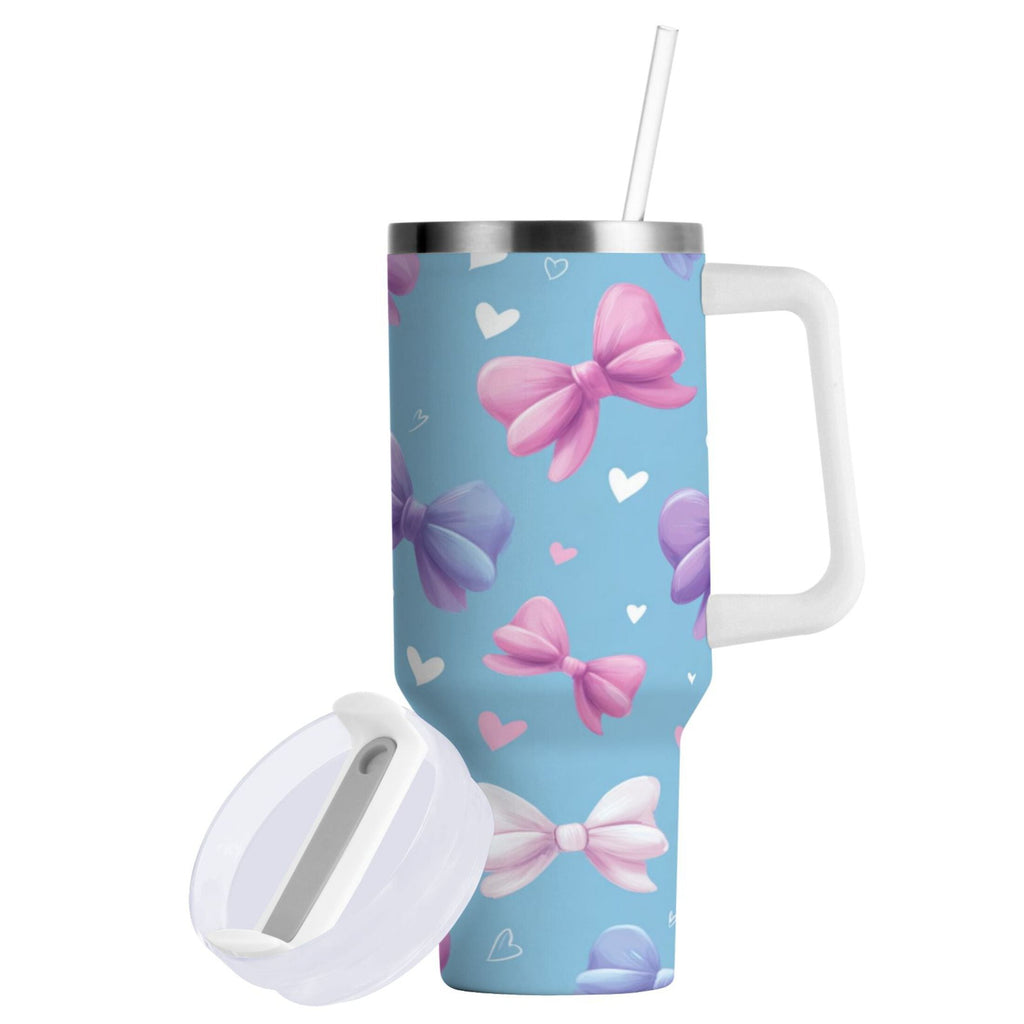 30 oz Insulated Stainless Steel Tumbler Double Wall Stainless Steel Tumbler with 2-Way Drinking Pink and Purple Bows - TVA1