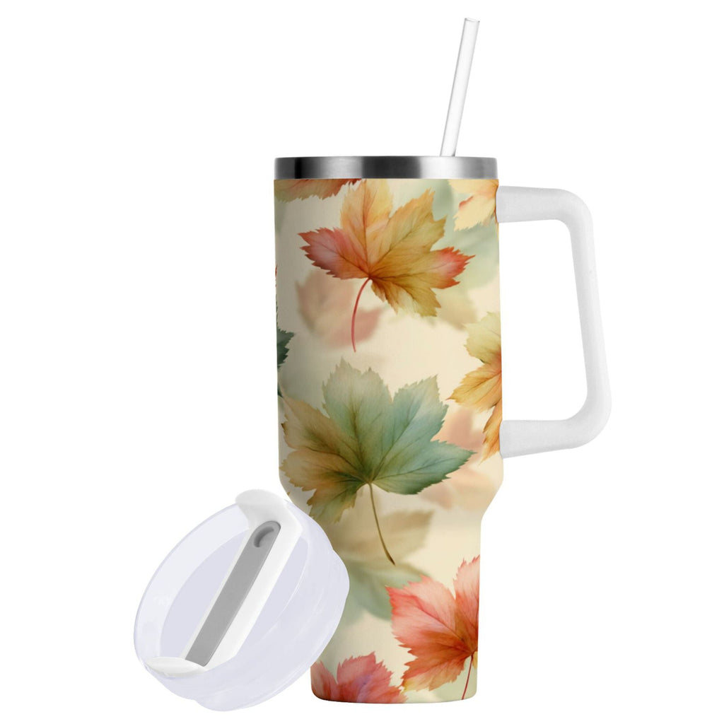 40 oz Insulated Stainless Steel Tumbler Double Wall Stainless Steel Tumbler with 2-Way Drinking Watercolor Maple Leaves Pattern - 9E9C