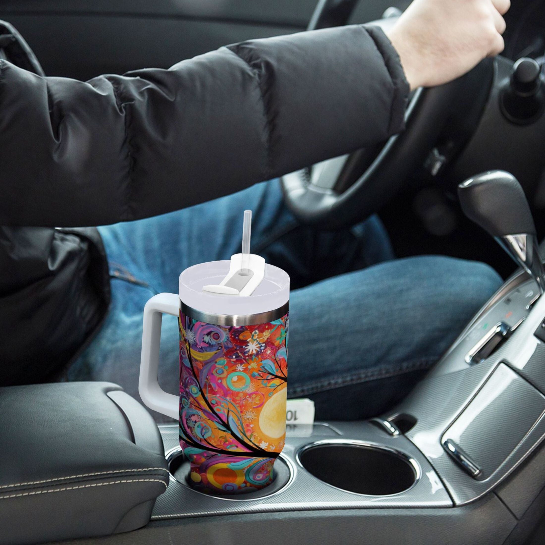 30 oz Insulated Stainless Steel Tumbler Double Wall Stainless Steel Tumbler with 2-Way Drinking Beautiful Abstract Tree Painting - TC9W