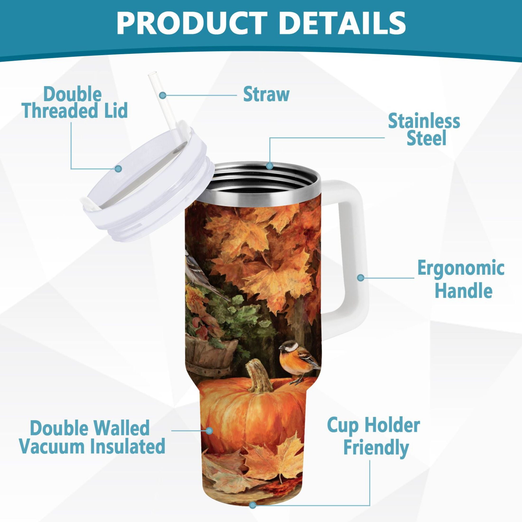 30 oz Insulated Stainless Steel Tumbler Double Wall Stainless Steel Tumbler with 2-Way Drinking Beautiful Fall Scene - M7FU