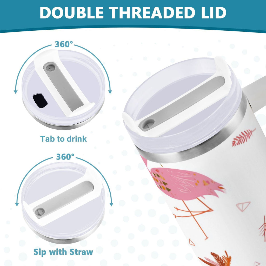 40 oz Insulated Stainless Steel Tumbler Double Wall Stainless Steel Tumbler with 2-Way Drinking Cute Pink Flamingo Pattern - 20VC