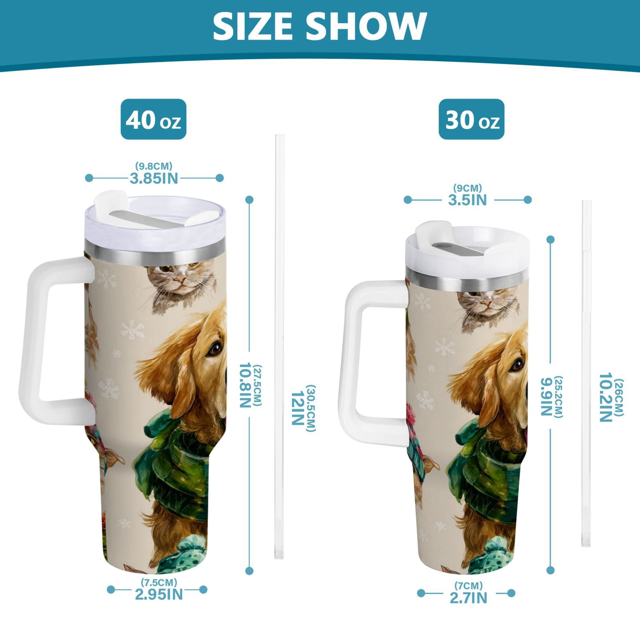 30 oz Insulated Stainless Steel Tumbler Double Wall Stainless Steel Tumbler with 2-Way Drinking Watercolor Animals Pattern - JXLX