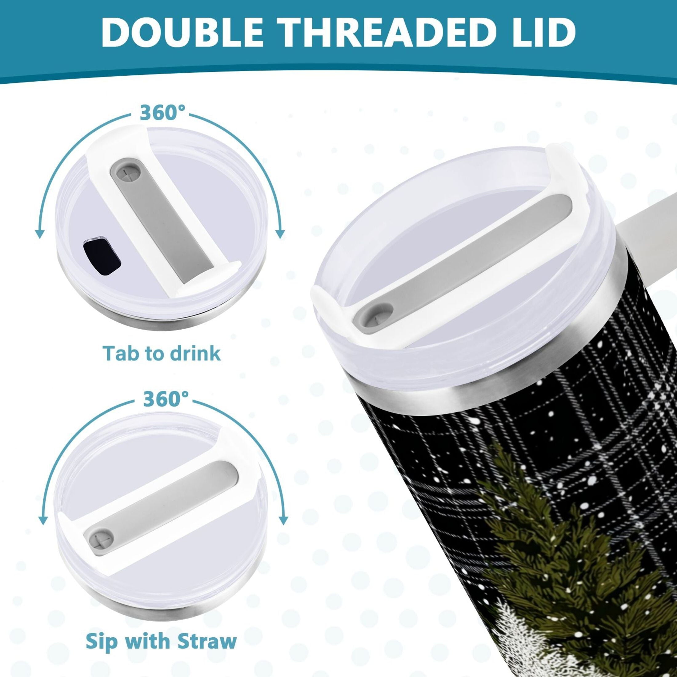 40 oz Insulated Stainless Steel Tumbler Double Wall Stainless Steel Tumbler with 2-Way Drinking Red Truck with Christmas Tree - D5ZO