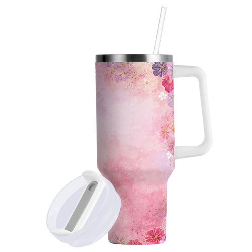 30 oz Insulated Stainless Steel Tumbler Double Wall Stainless Steel Tumbler with 2-Way Drinking Colorful Pastel Floral Pattern - CA88
