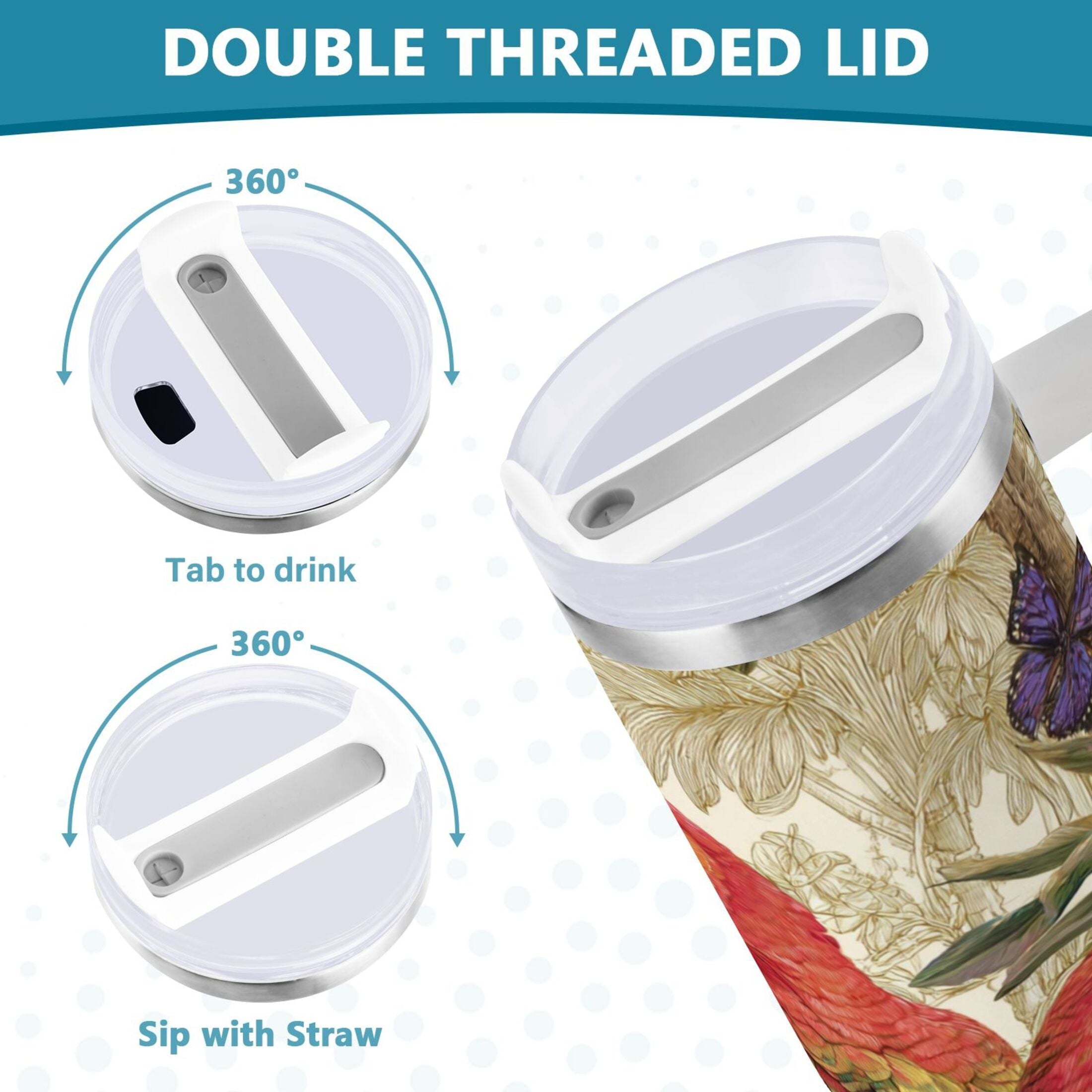 30 oz Insulated Stainless Steel Tumbler Double Wall Stainless Steel Tumbler with 2-Way Drinking Colorful Beautiful Parrots - FM7O