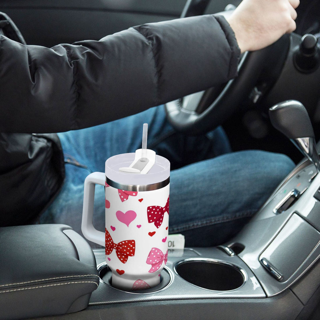 30 oz Insulated Stainless Steel Tumbler Double Wall Stainless Steel Tumbler with 2-Way Drinking Red and Pink Bows - FP4C
