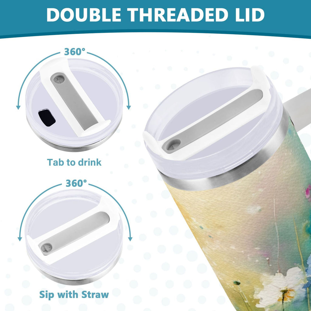 30 oz Insulated Stainless Steel Tumbler Double Wall Stainless Steel Tumbler with 2-Way Drinking Watercolor Wildflowers - 5Y1D