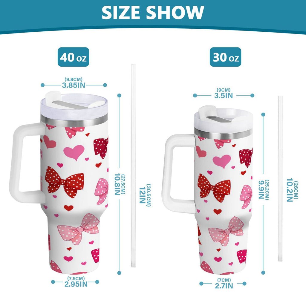 30 oz Insulated Stainless Steel Tumbler Double Wall Stainless Steel Tumbler with 2-Way Drinking Red and Pink Bows - FP4C