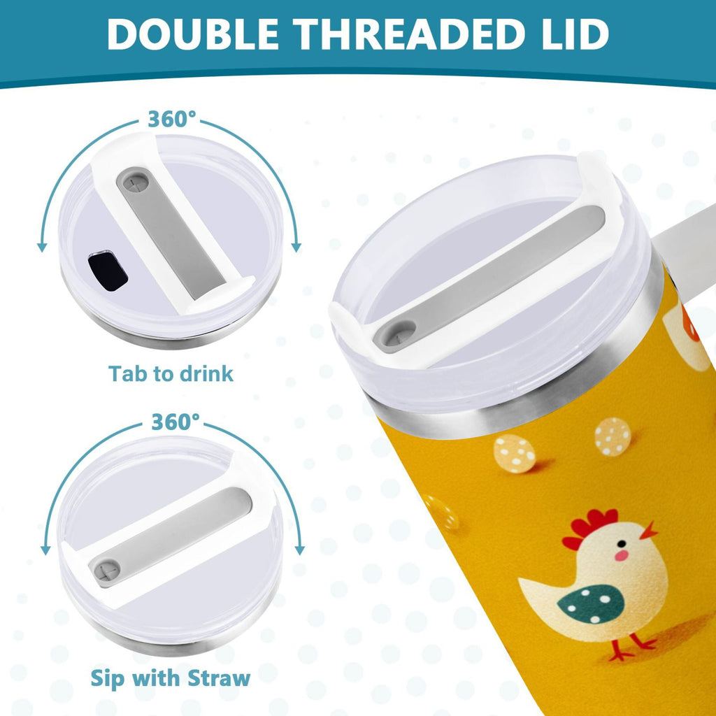 30 oz Insulated Stainless Steel Tumbler Double Wall Stainless Steel Tumbler with 2-Way Drinking Cartoon Chickens Pattern - Y418