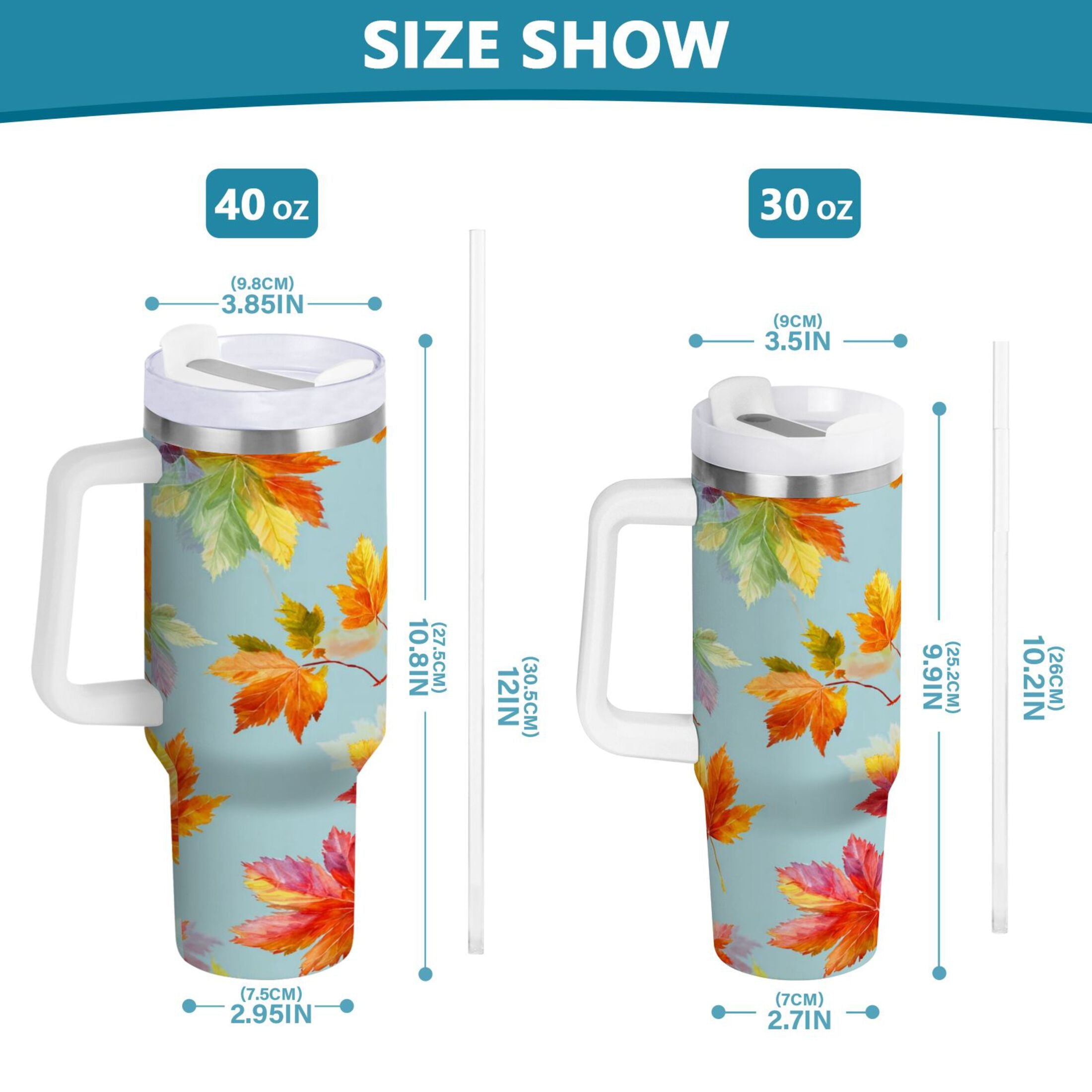 30 oz Insulated Stainless Steel Tumbler Double Wall Stainless Steel Tumbler with 2-Way Drinking Colorful Autumn Maple Leaves - 6EY7