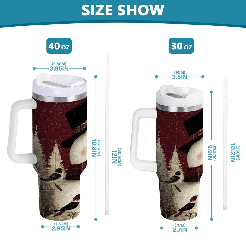 30 oz Insulated Stainless Steel Tumbler Double Wall Stainless Steel Tumbler with 2-Way Drinking Snowman and Birds - 7QXZ