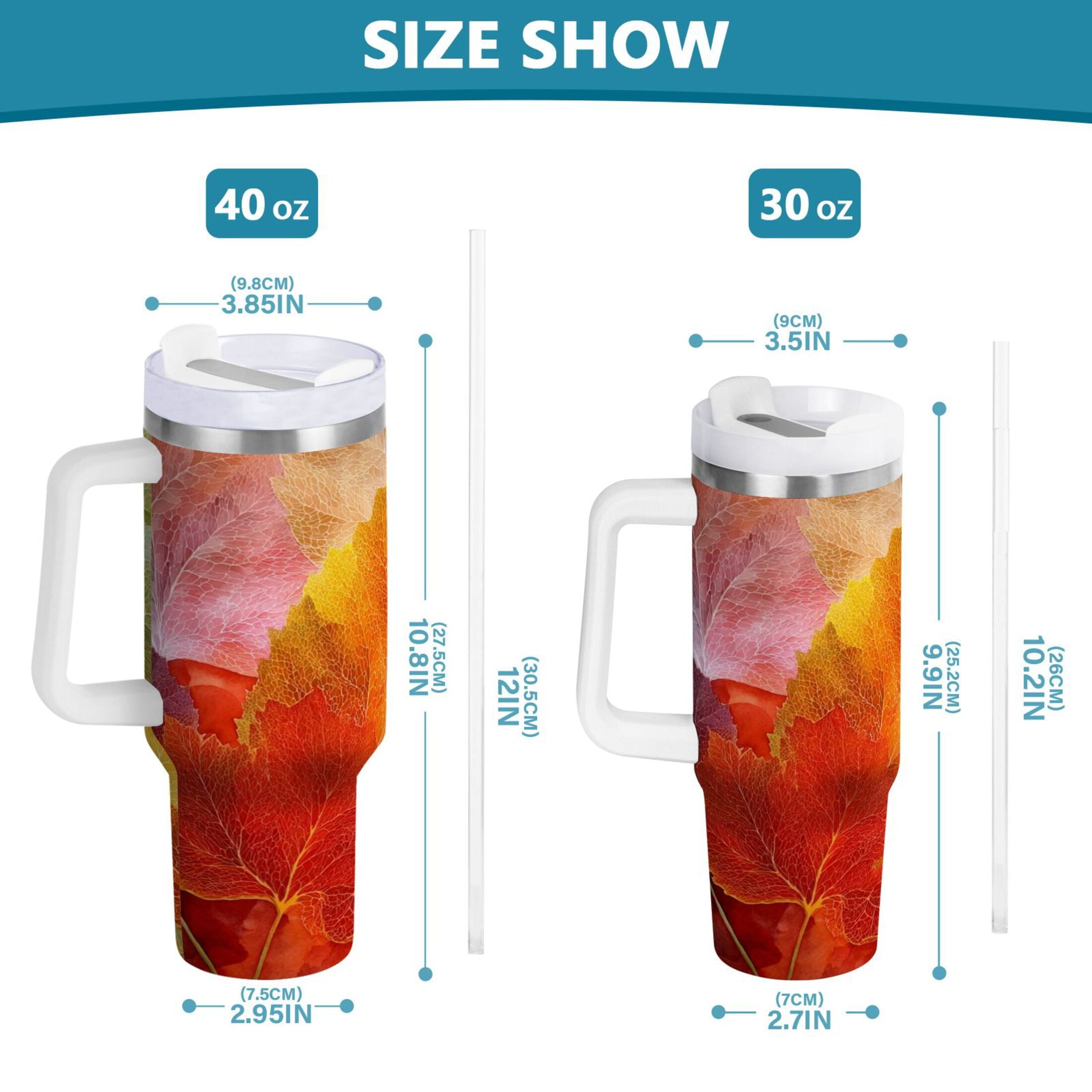 30 oz Insulated Stainless Steel Tumbler Double Wall Stainless Steel Tumbler with 2-Way Drinking Various Shades Autumn Leaves - 8YWR