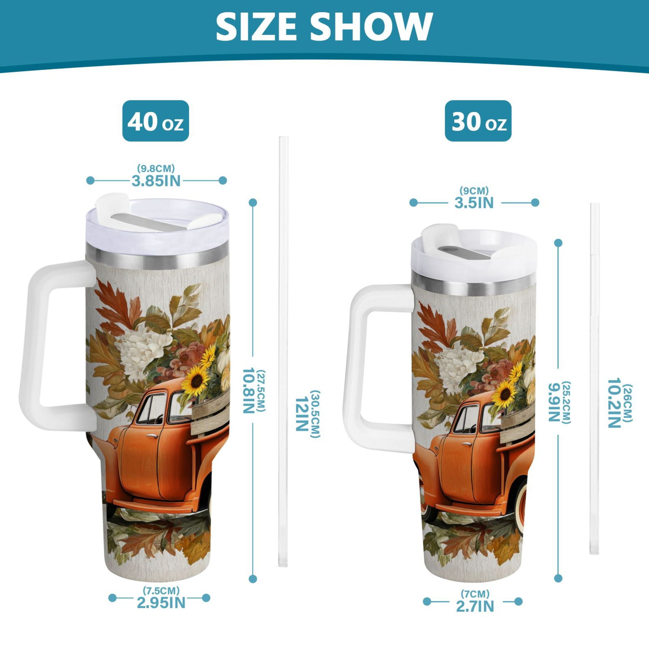 40 oz Insulated Stainless Steel Tumbler Double Wall Stainless Steel Tumbler with 2-Way Drinking Truck Full Of Pumpkins - GH7X
