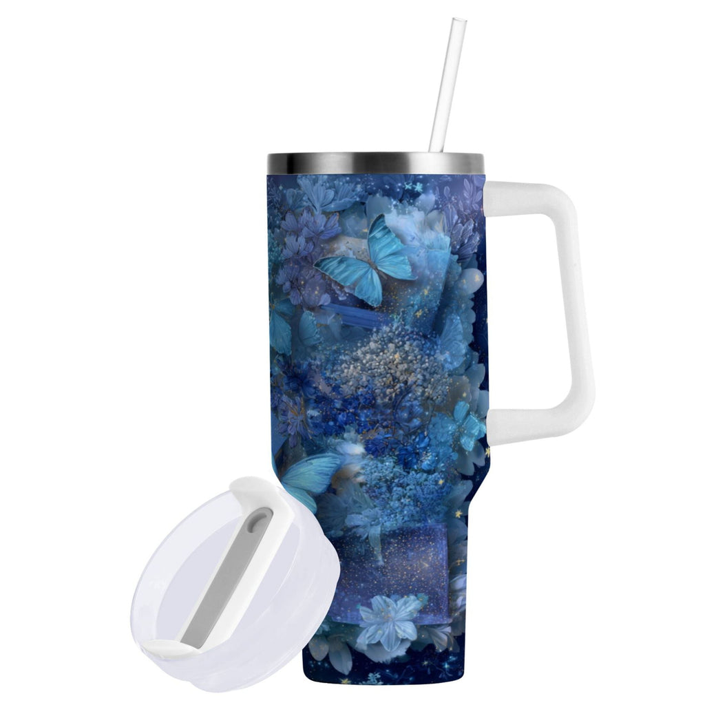 30 oz Insulated Stainless Steel Tumbler Double Wall Stainless Steel Tumbler with 2-Way Drinking Butterflies Books and Flowers - 4ABK