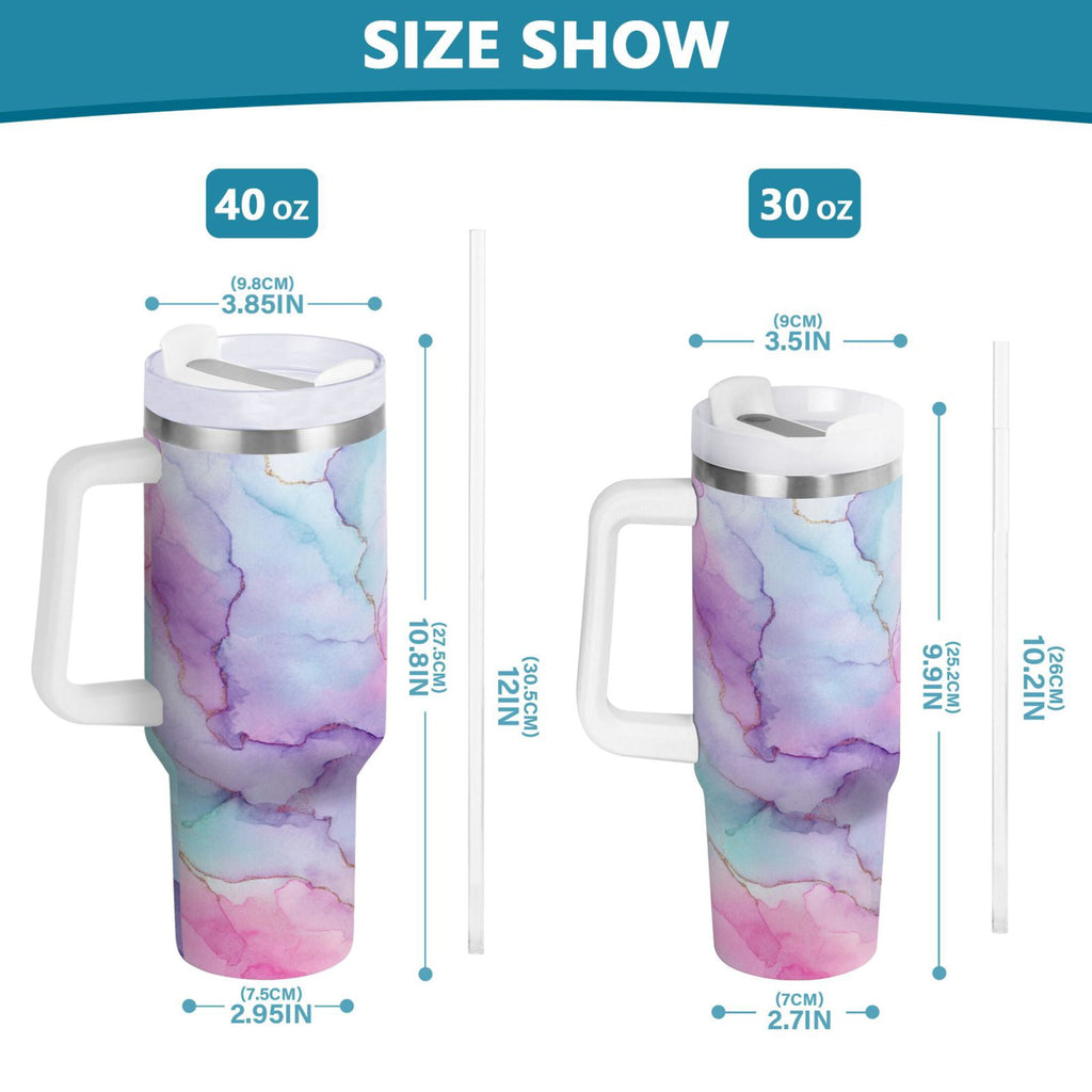 30 oz Insulated Stainless Steel Tumbler Double Wall Stainless Steel Tumbler with 2-Way Drinking Pastel Pink Marble Texture - TAFF