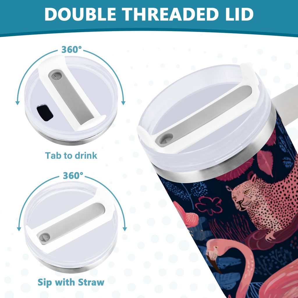 30 oz Insulated Stainless Steel Tumbler Double Wall Stainless Steel Tumbler with 2-Way Drinking Flamingos and Leopard Print - 41BW