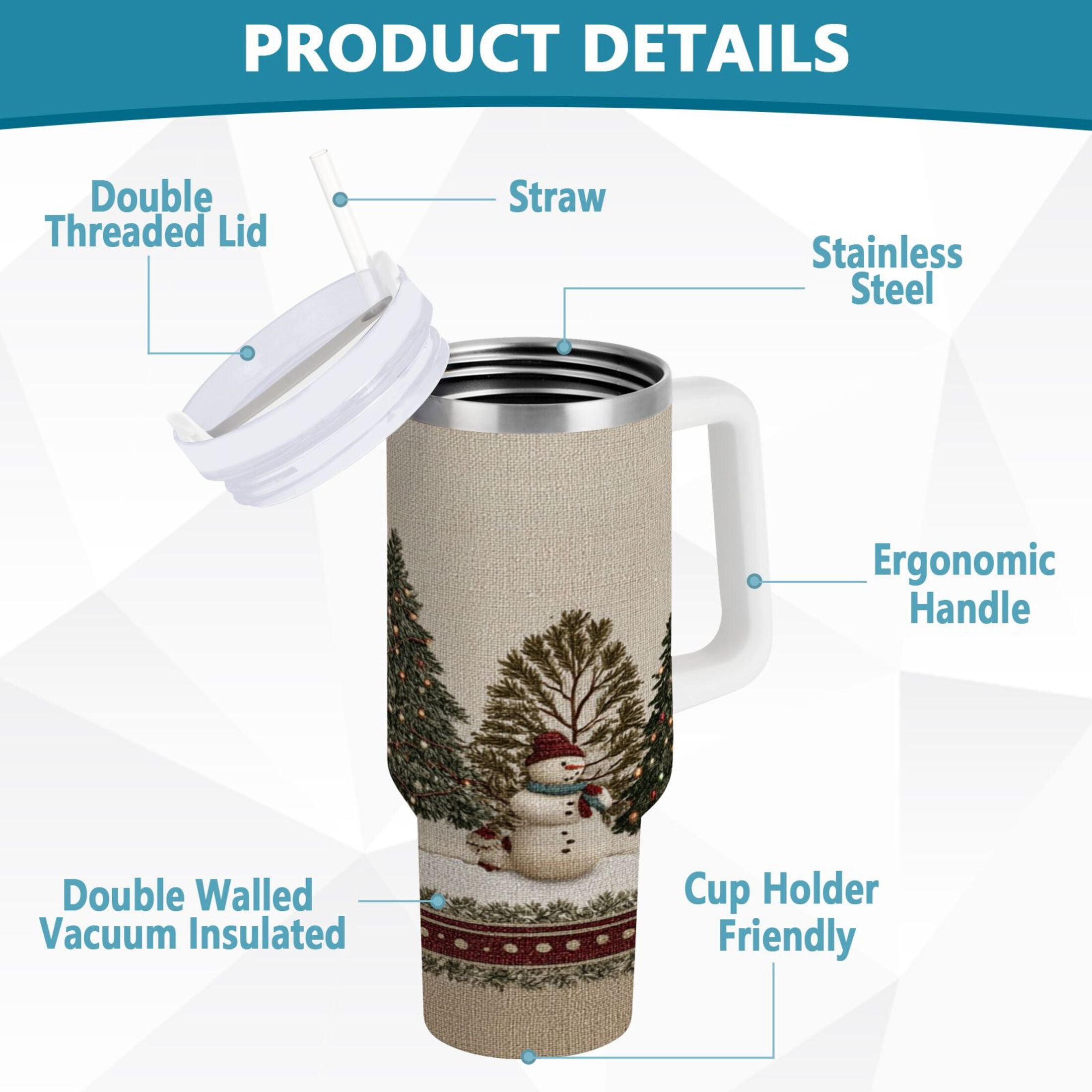 30 oz Insulated Stainless Steel Tumbler Double Wall Stainless Steel Tumbler with 2-Way Drinking Snowmen and Deer in The Forest - U6U3