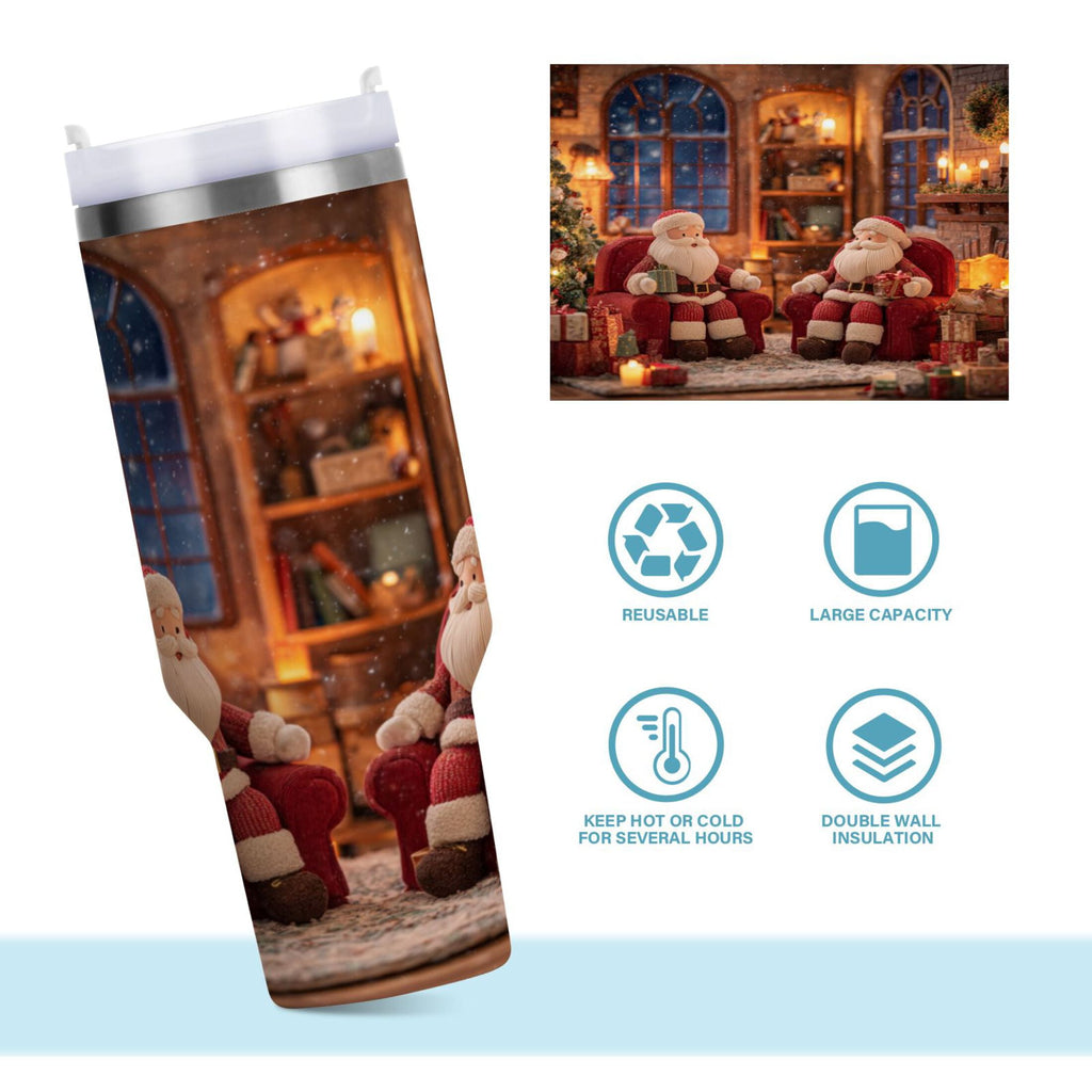 40 oz Insulated Stainless Steel Tumbler Double Wall Stainless Steel Tumbler with 2-Way Drinking Sitting Santa Claus - MC1J