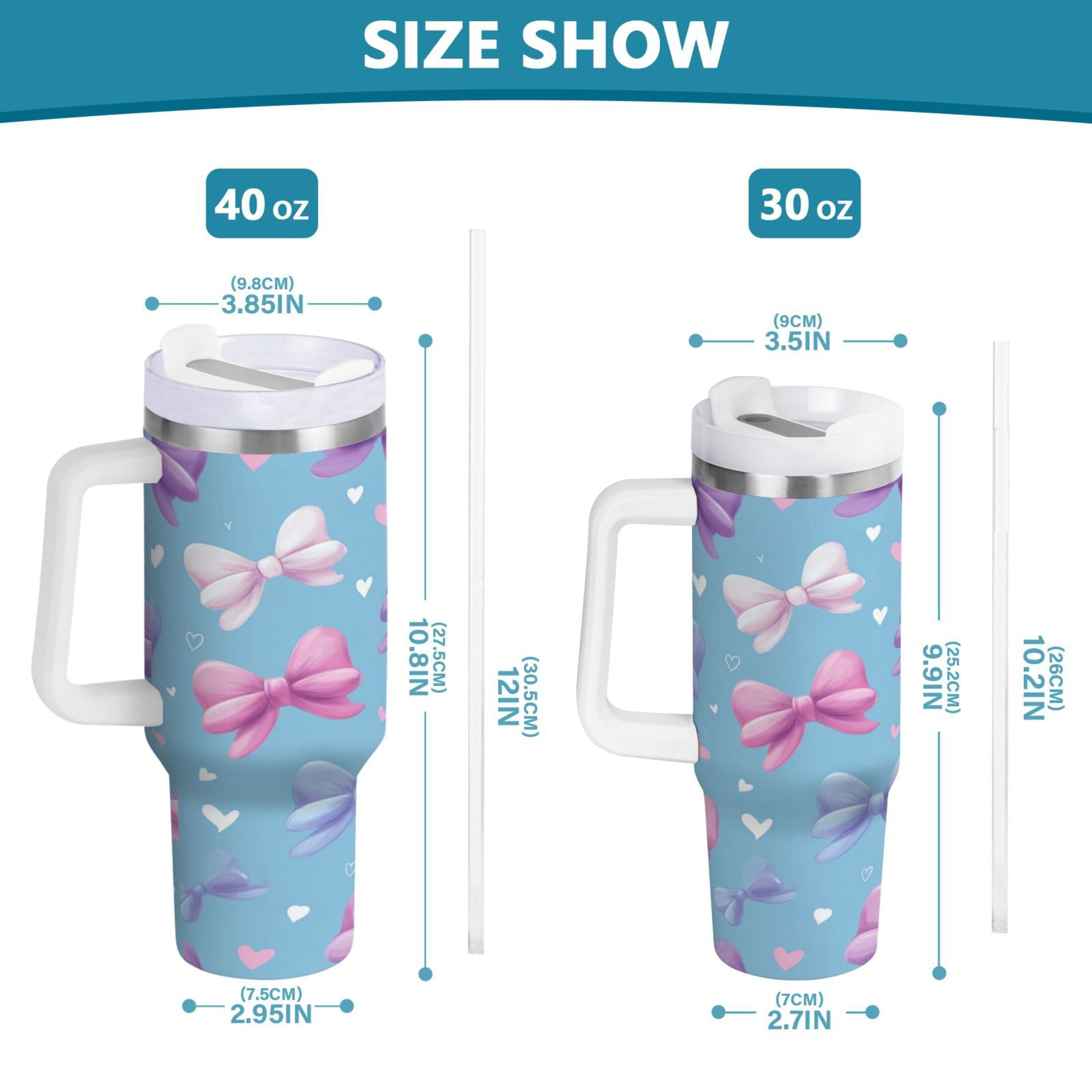 30 oz Insulated Stainless Steel Tumbler Double Wall Stainless Steel Tumbler with 2-Way Drinking Pink and Purple Bows - TVA1