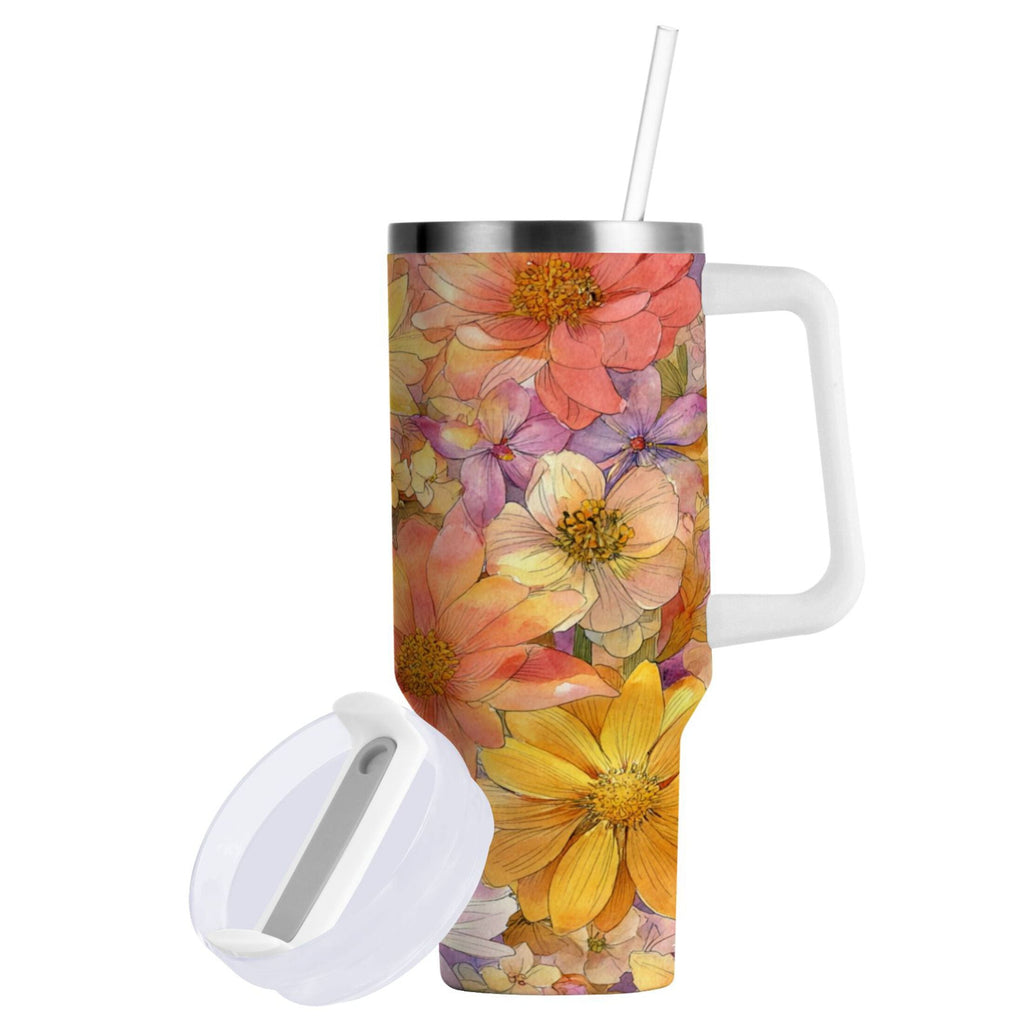 30 oz Insulated Stainless Steel Tumbler Double Wall Stainless Steel Tumbler with 2-Way Drinking Summer Blossoms - GMHN