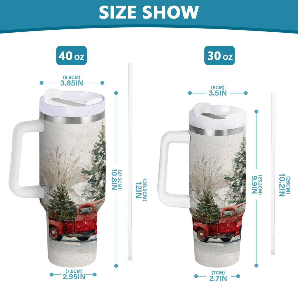 30 oz Insulated Stainless Steel Tumbler Double Wall Stainless Steel Tumbler with 2-Way Drinking Truck with Christmas Decorations - Q3LM